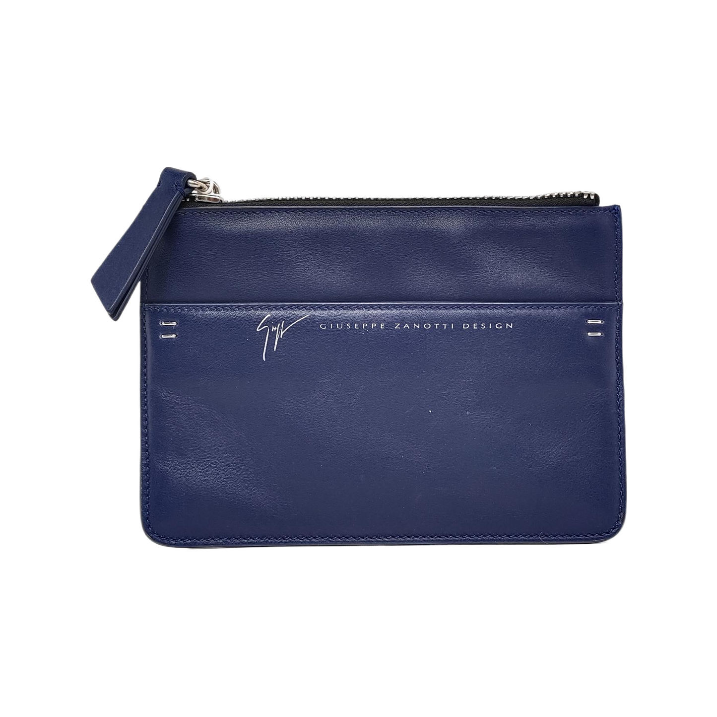 GIUSEPPE ZANOTTI Dark Blue Leather Clutch Silver Hardware-(SKU)-940352011