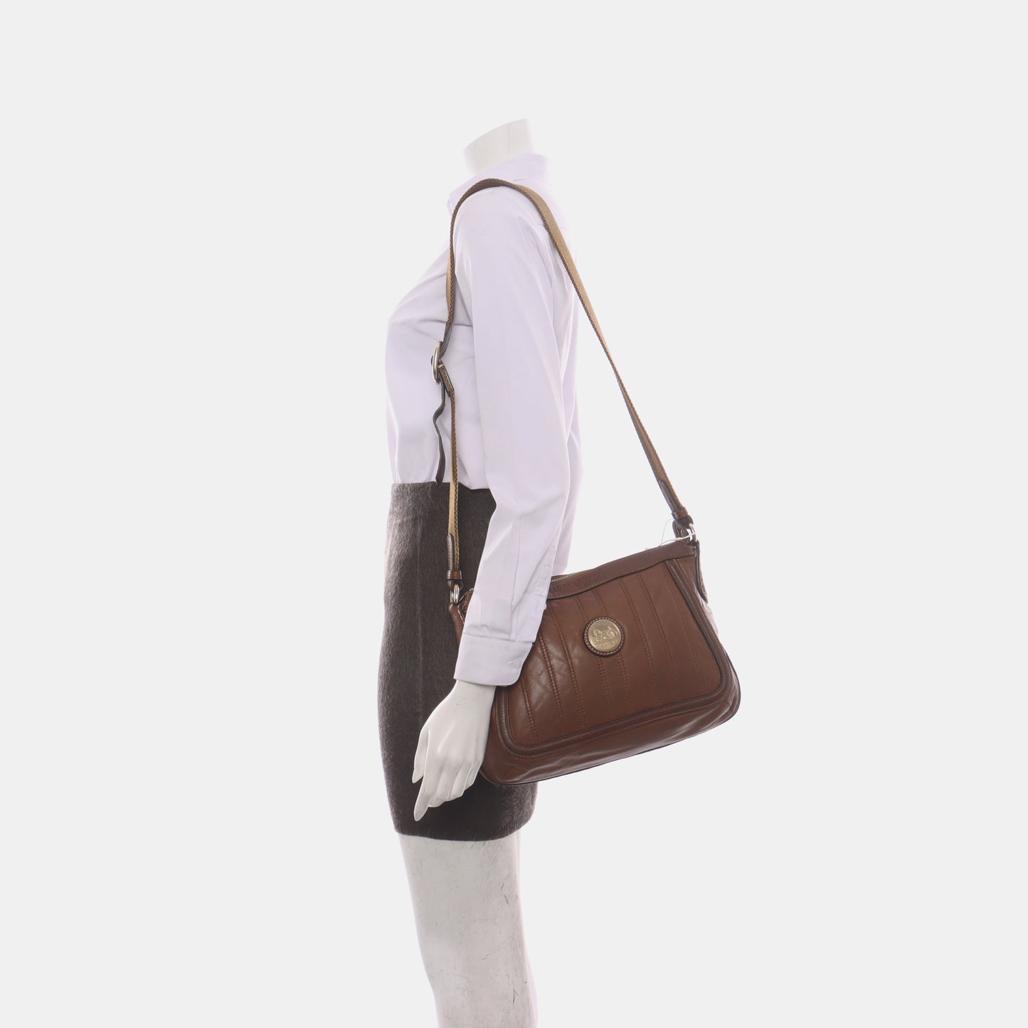 CELINE BOOGIE Brown Leather Quilted Single Shoulder Bag Crossbody Golden hardware-(SKU)-14448412