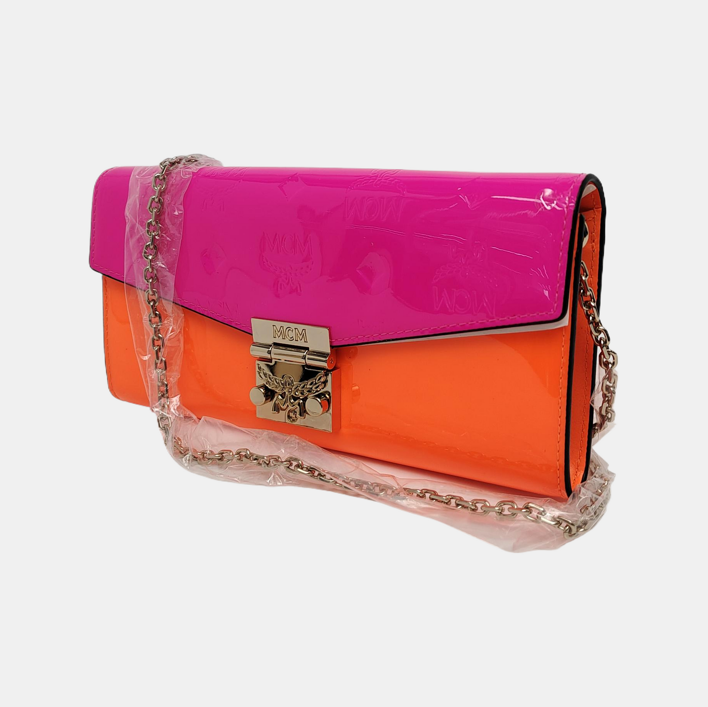MCM PATRICIA Large size Multicolor Patent Leather Monogrammed Bay Leaf Knot Crossbody Bag Silver Hardware Removable shoulder strap-(SKU)-944006342