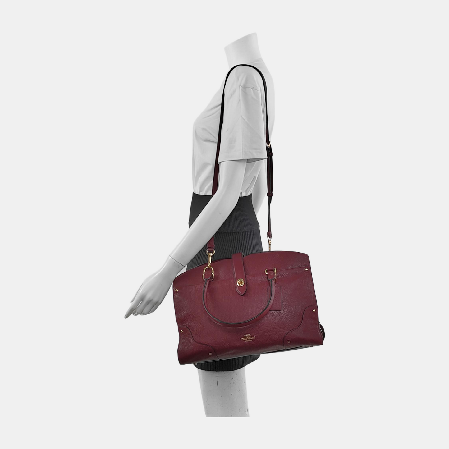COACH MERCER Burgundy Cowhide Embossed Shoulder Bag Handbag Crossbody Golden hardware Removable shoulder strap-(SKU)-940526450