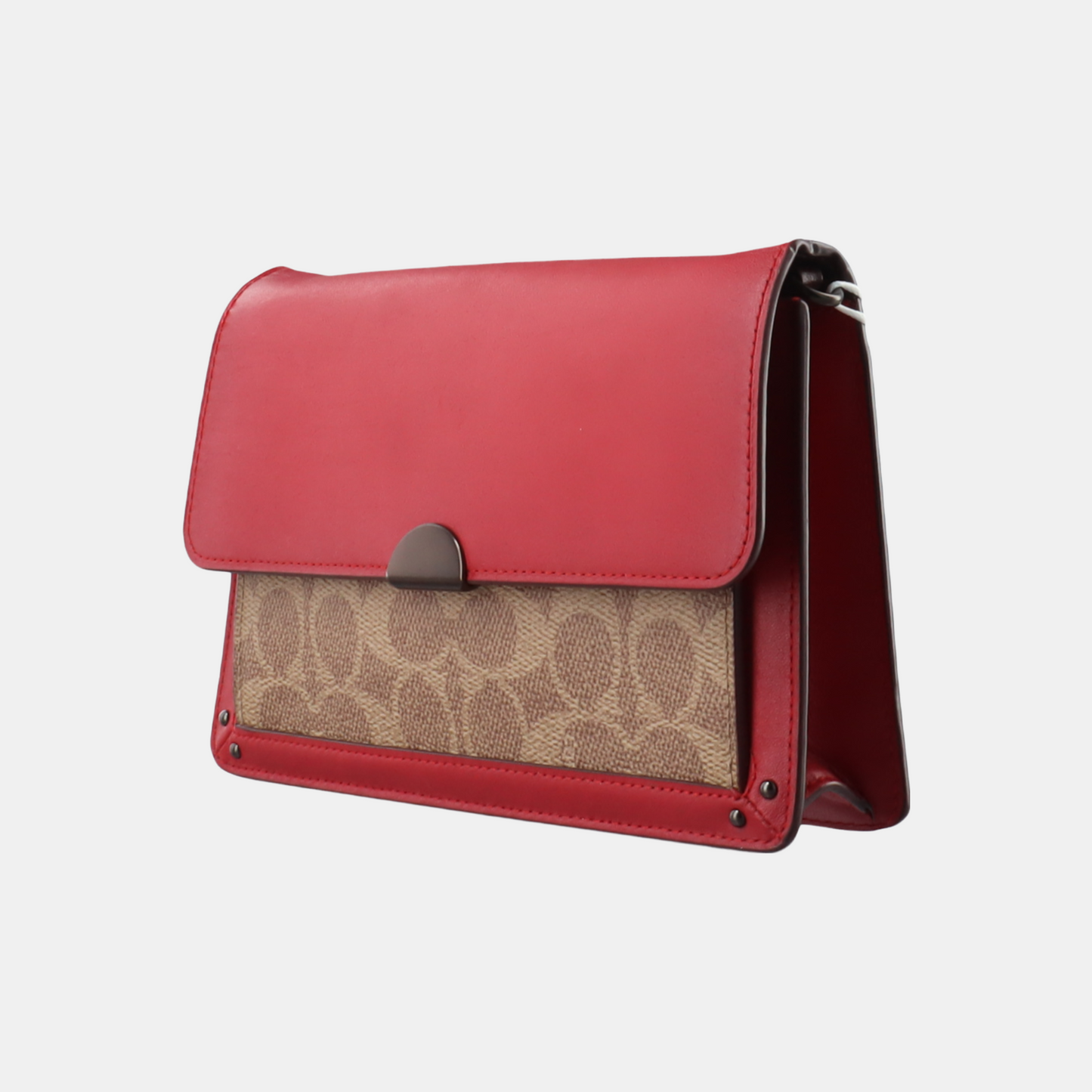 COACH Small size Red Leather Monogrammed Single Shoulder Bag Handbag Crossbody Black hardware shoulder straps-(SKU)-933513610
