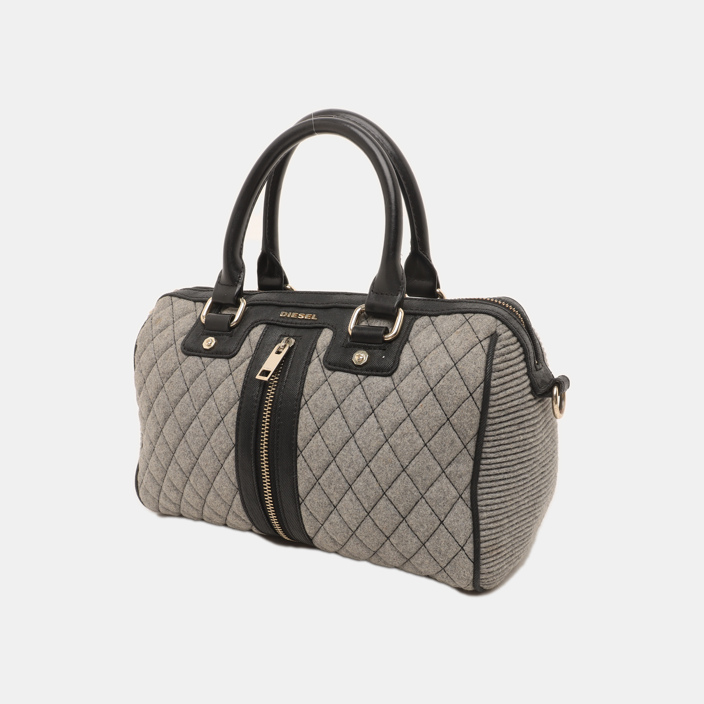 DIESEL Gray Fabric Quilted Single Shoulder Bag Golden hardware Removable shoulder strap-(SKU)-938079464