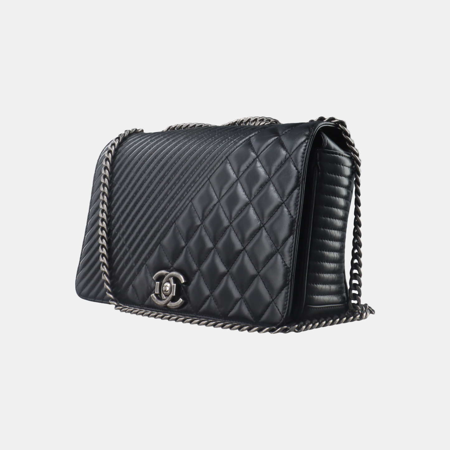 CHANEL COCO BOY Black Quilted Calfskin Leather Crossbody Shoulder Bag Palladium Hardware 20 Clasp-(SKU)-14466373