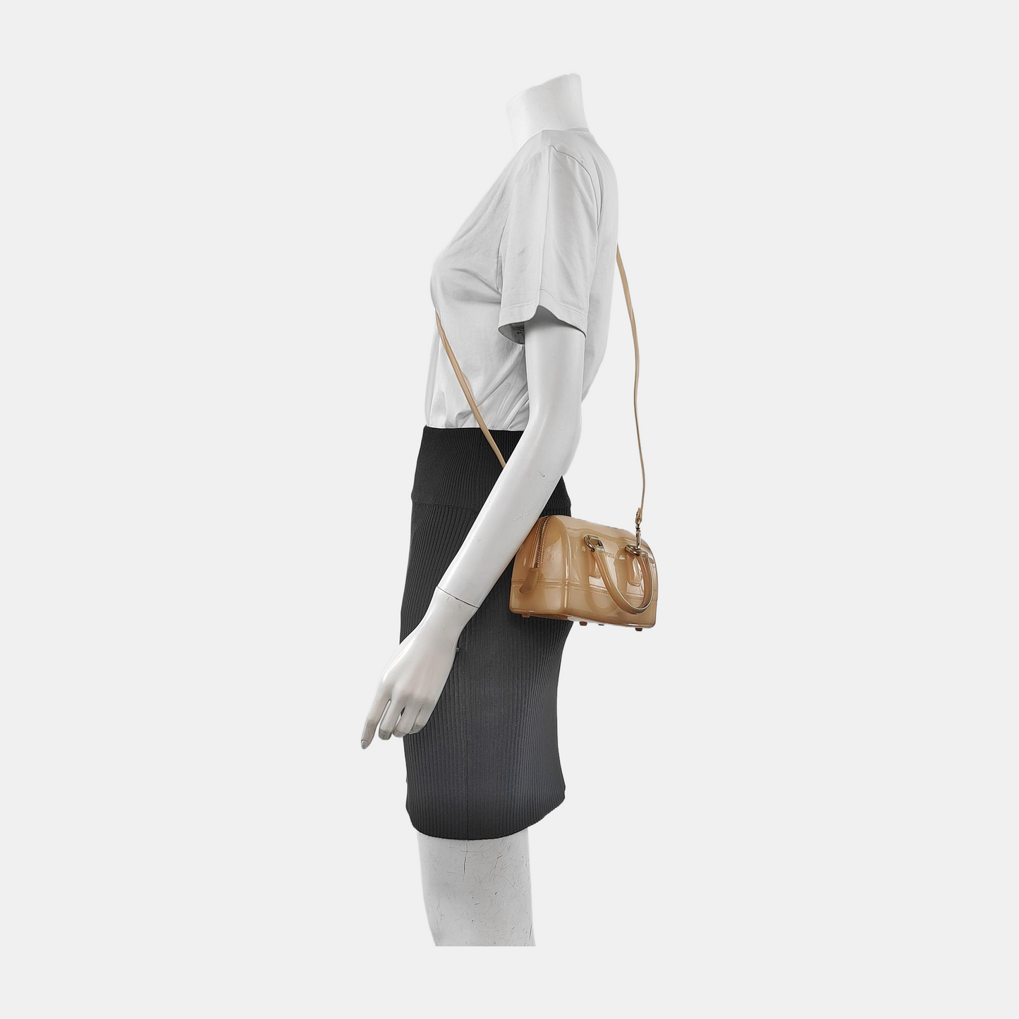FURLA Candy mini Beige Special Material Crossbody Handbag Single Shoulder Bag Golden hardware Removable shoulder strap-(SKU)-940910047