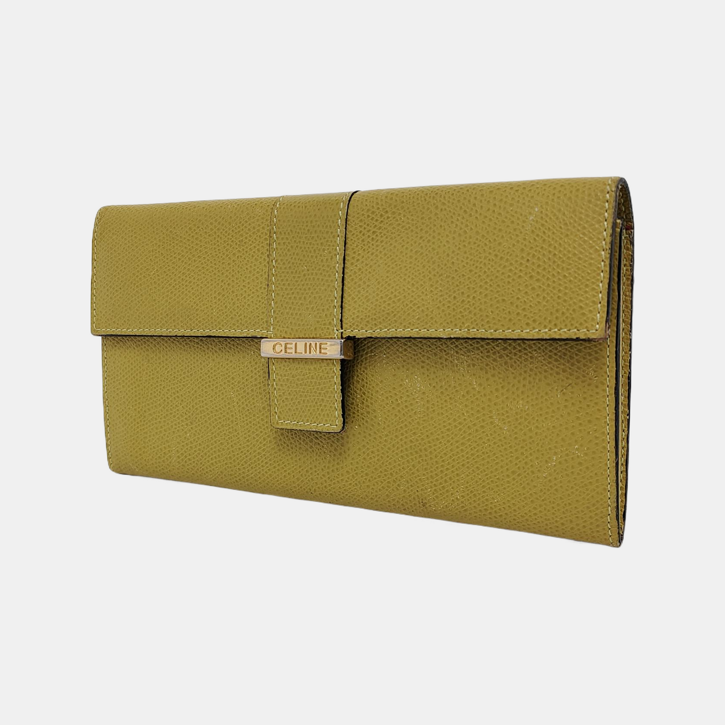 CELINE Yellow Cow Leather Embossed Wallet Golden hardware-(SKU)-944838717
