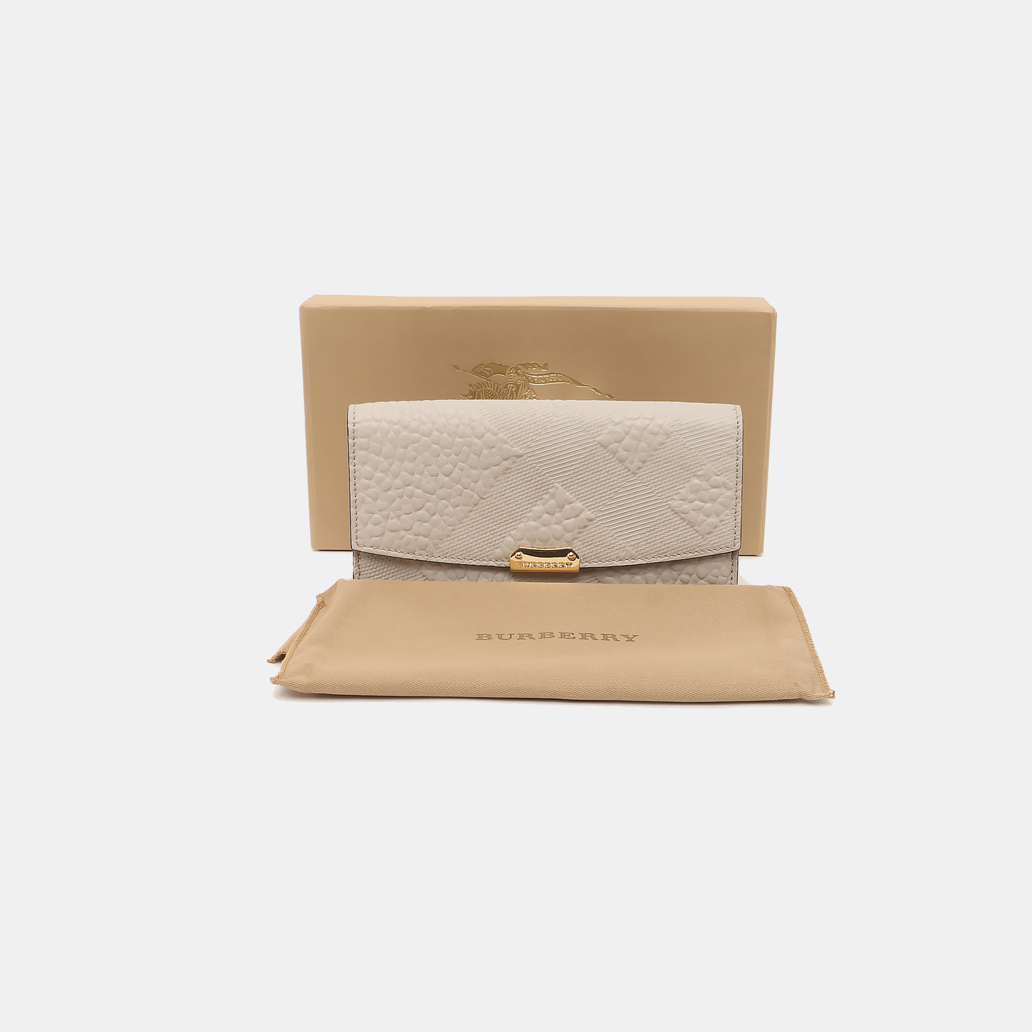 BURBERRY Langley Gray Cowhide Embossed Wallet Golden hardware-(SKU)-14390190