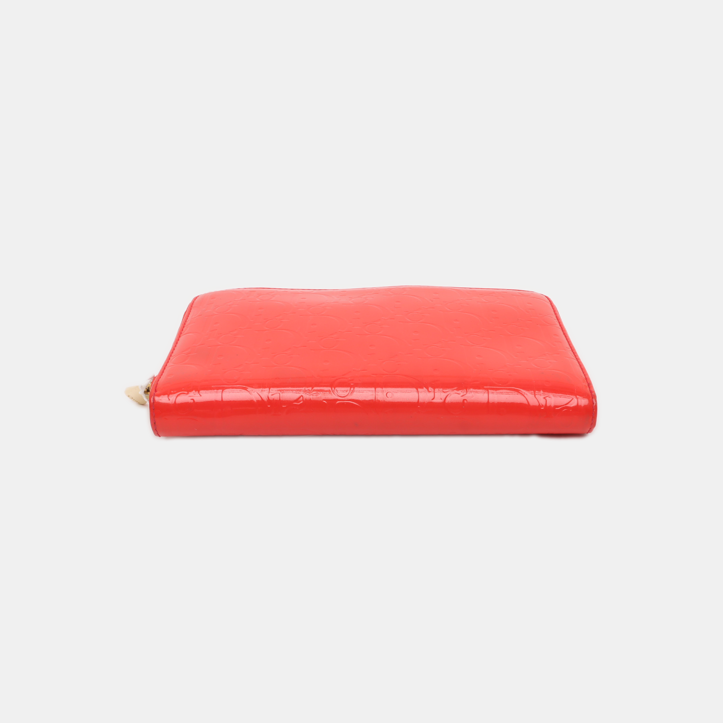 DIOR Red Patent Leather Monogrammed Quilted Clutch Golden hardware-(SKU)-939810644