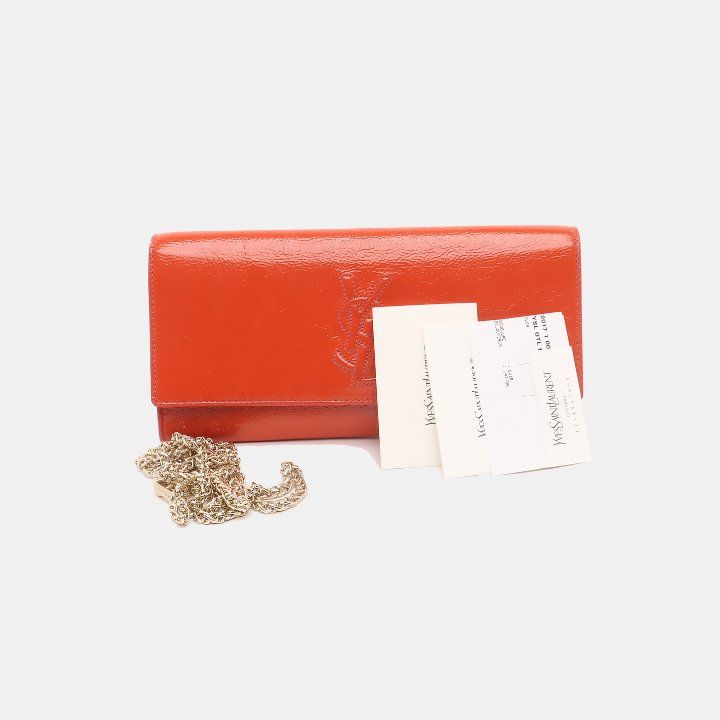 YSL BELLE JOUR Orange Patent Leather Embossed Clutch Golden hardware-(SKU)-931375952