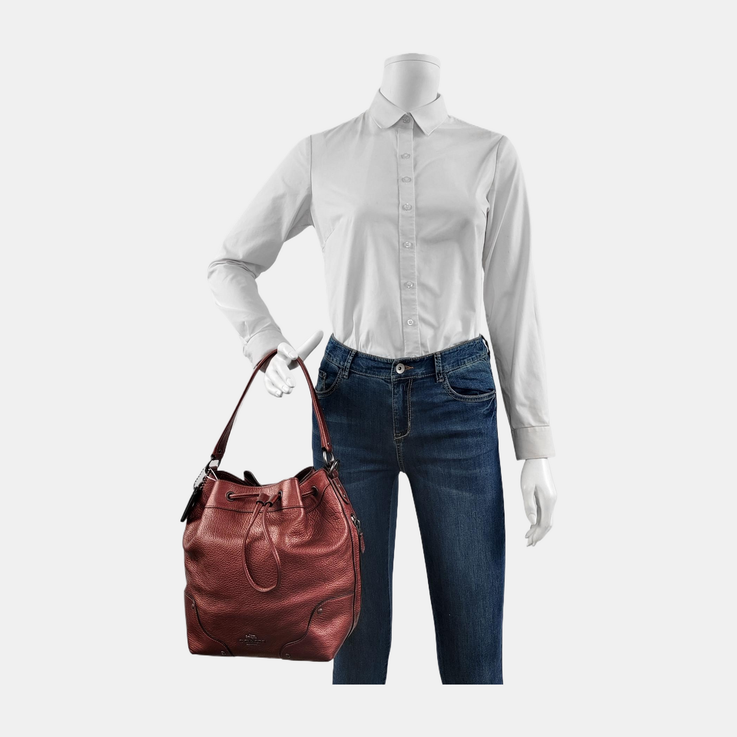 COACH Bucket bag Burgundy Cowhide Studs Carriage Single Shoulder Bag Sling Bag Handbag Black hardware-(SKU)-943932153