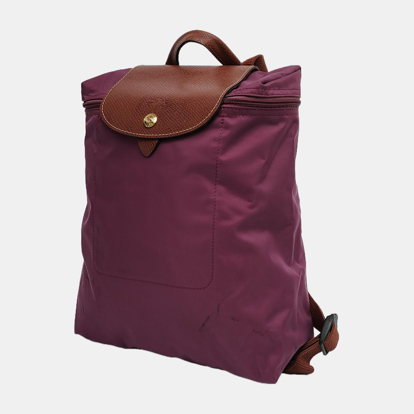 LONGCHAMP Le Pliage Medium size Plum Red Nylon Backpack Handbag Golden hardware-(SKU)-942661340