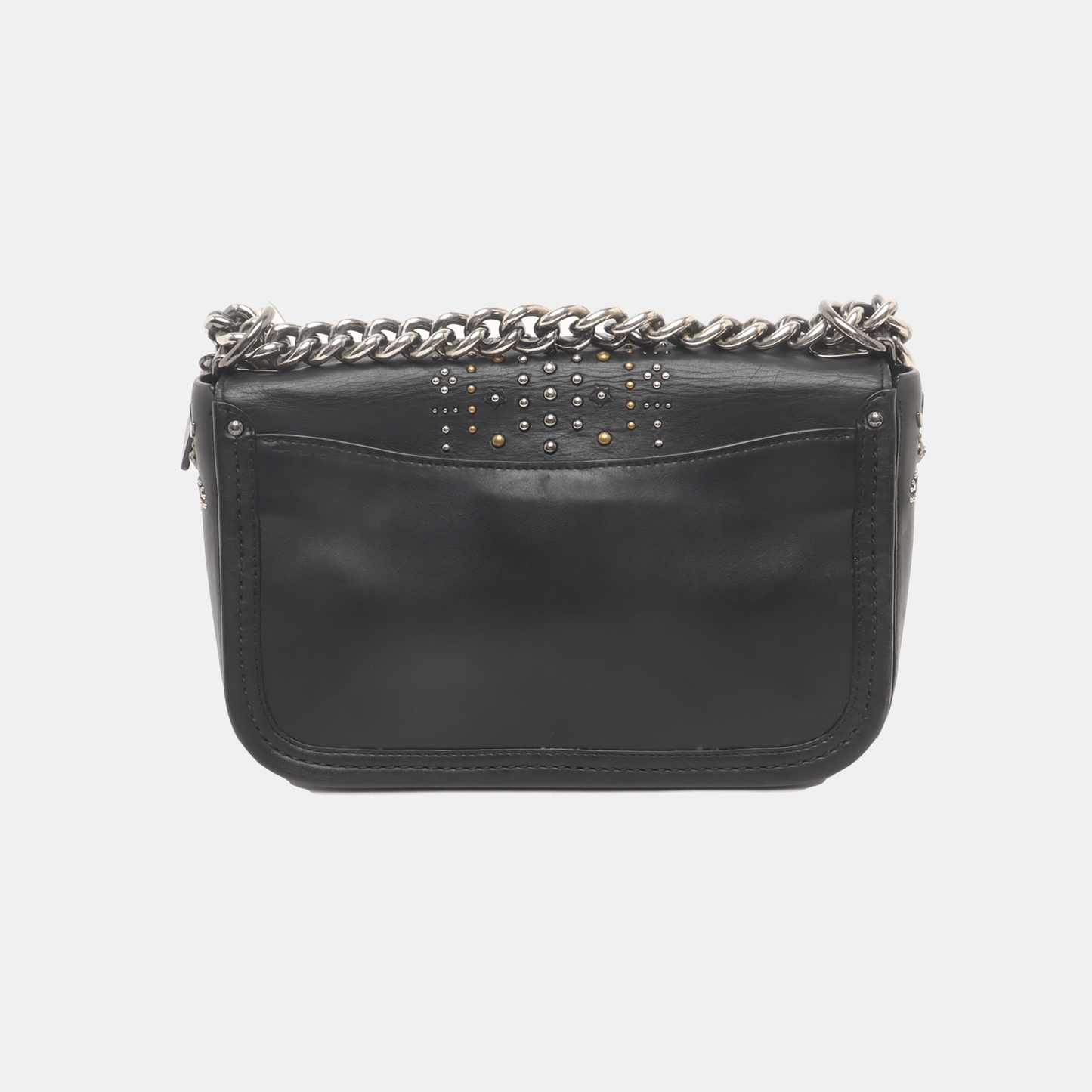COACH SWAGGER Black Leather Studs Inlay Crossbody Bag Single Shoulder Bag Golden silver ruthenium color hardware-(SKU)-939036502