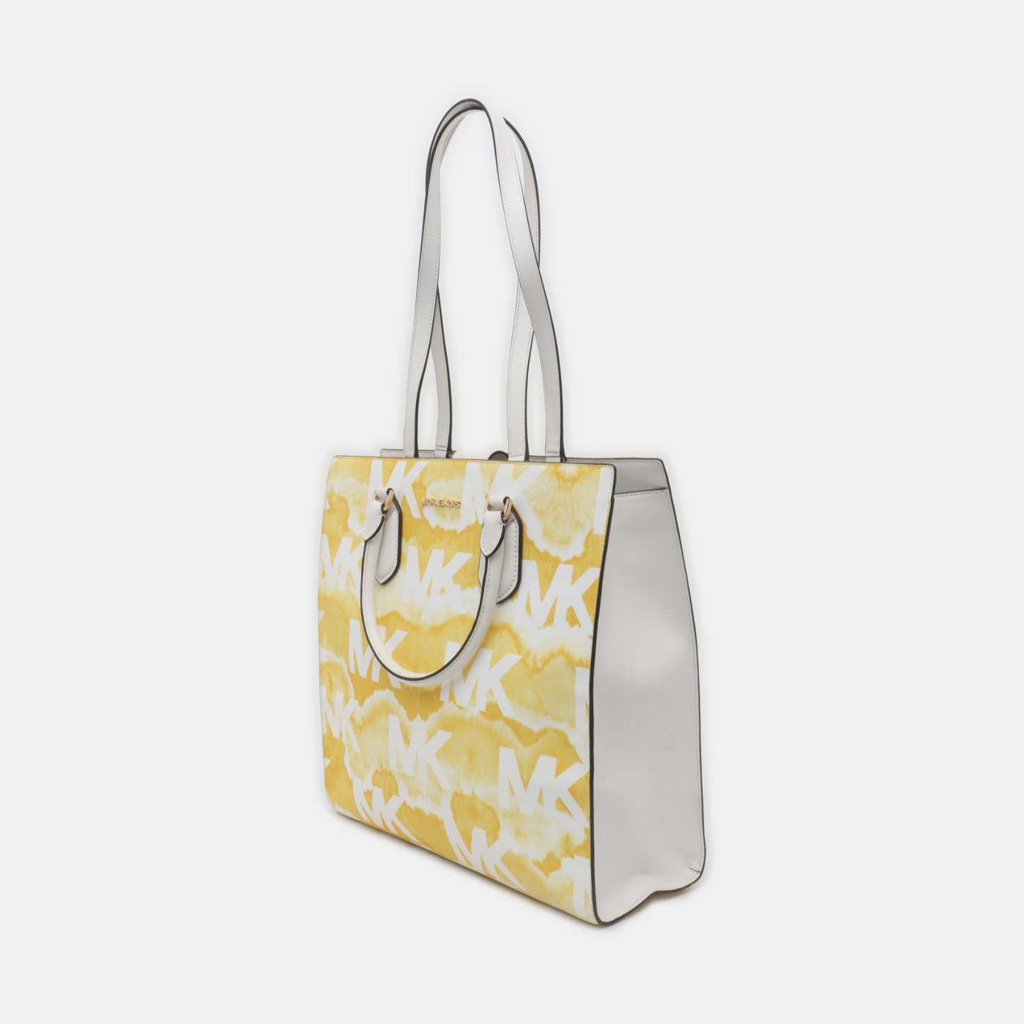 MICHAEL KORS Mercer Yellow Coated Canvas Monogrammed Single Shoulder Bag Handbag Golden hardware-(SKU)-937777221