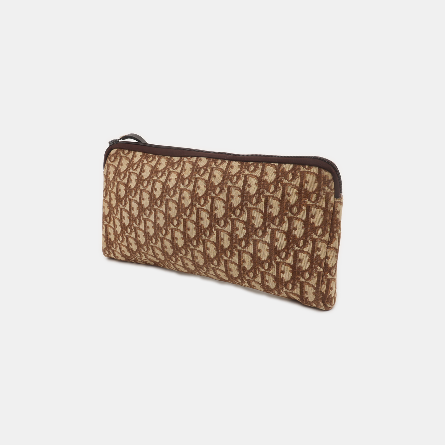 DIOR Khaki Canvas Monogrammed Floral Clutch Brown Hardware-(SKU)-939778735