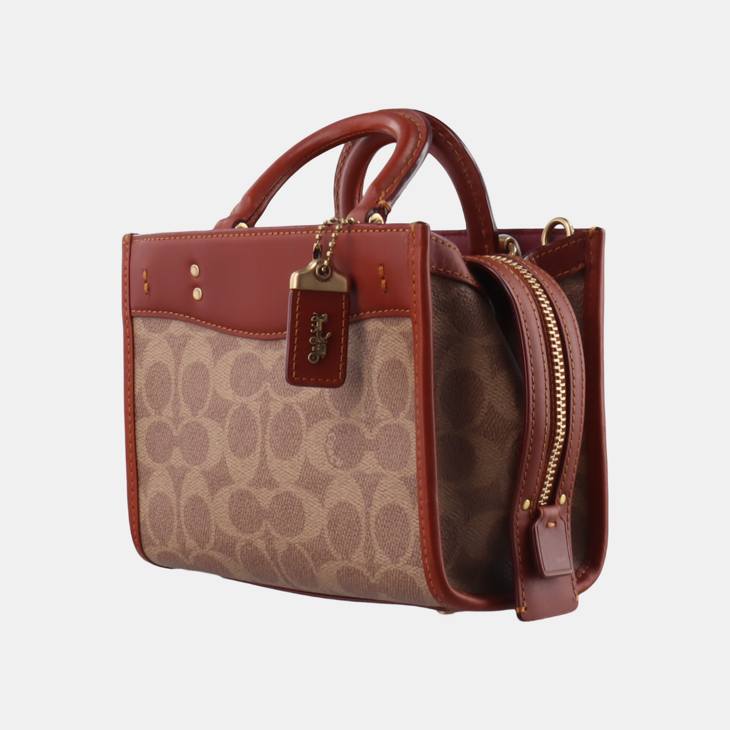 COACH ROGUE Khaki Coated Canvas Monogrammed Print Crossbody Bag Golden hardware Removable shoulder strap-(SKU)-929195258