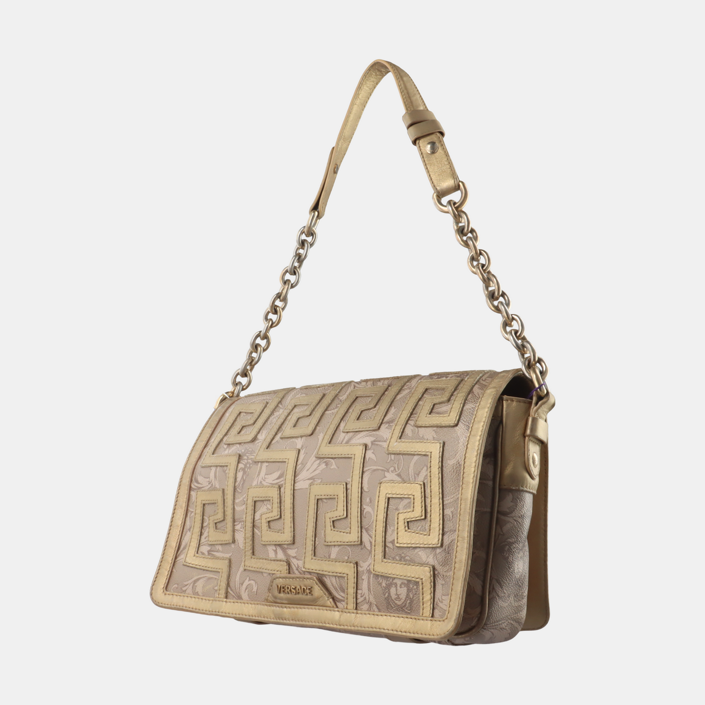 VERSACE Brown Coated Canvas Quilted Single Shoulder Bag Golden hardware-(SKU)-13724290
