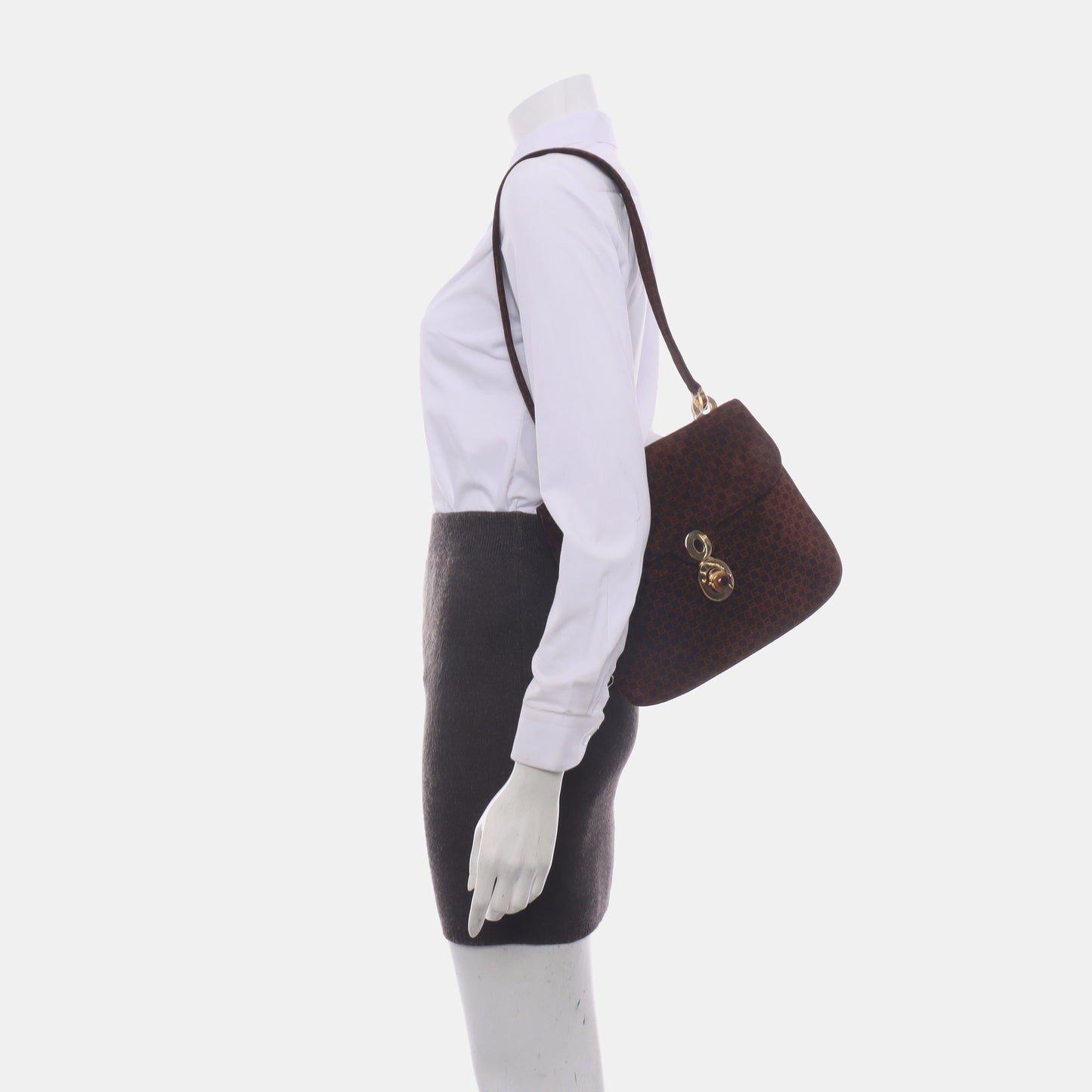 GUCCI Deep Brown Velvet Leather Single Shoulder Bag Golden hardware-(SKU)-13814601