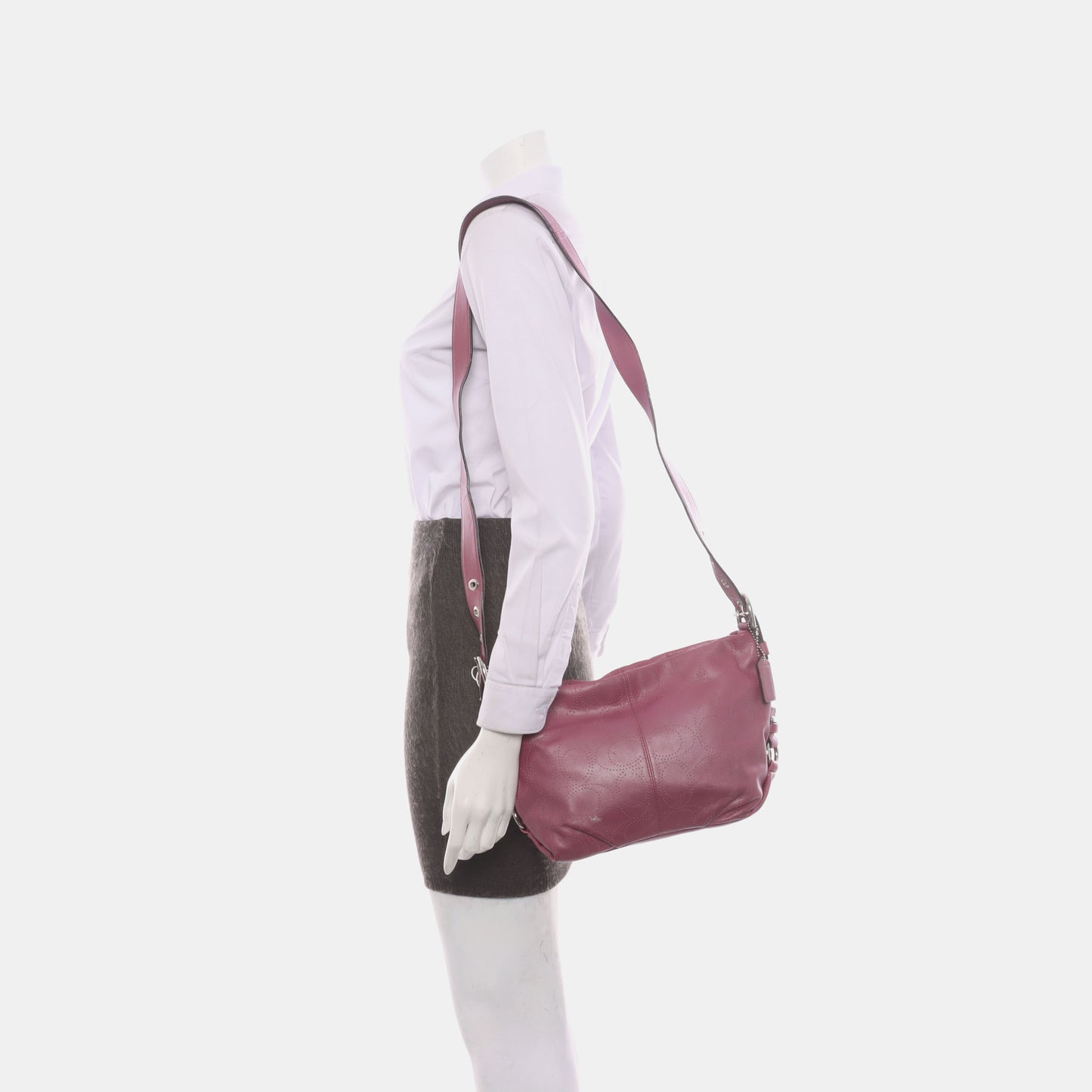 COACH Fuchsia Leather Cut-Out Sling Bag Silver Hardware Removable shoulder strap-(SKU)-928562151