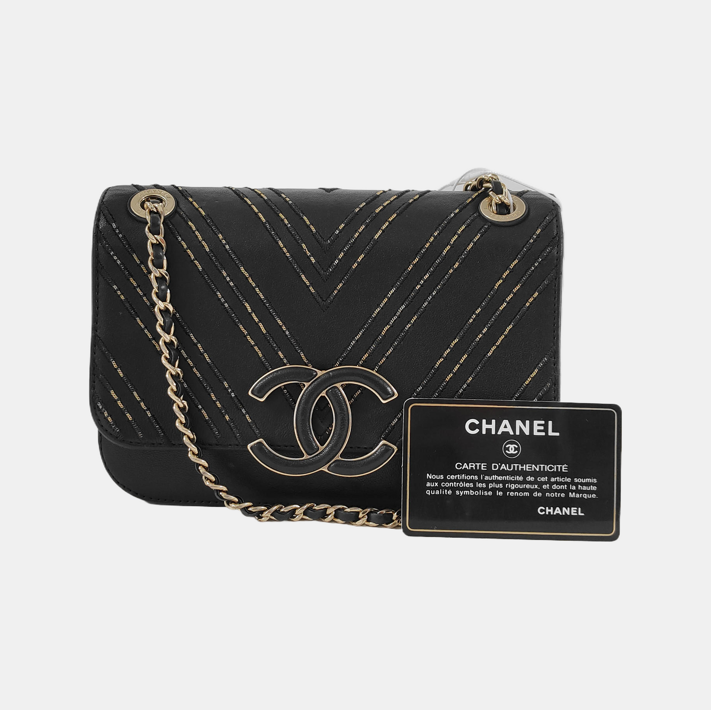 CHANEL THREAD AROUND Black Lamb Leather Quilted V-Stitch Shoulder Crossbody Bag Golden Hardware 24 Openings-(SKU)-945281486