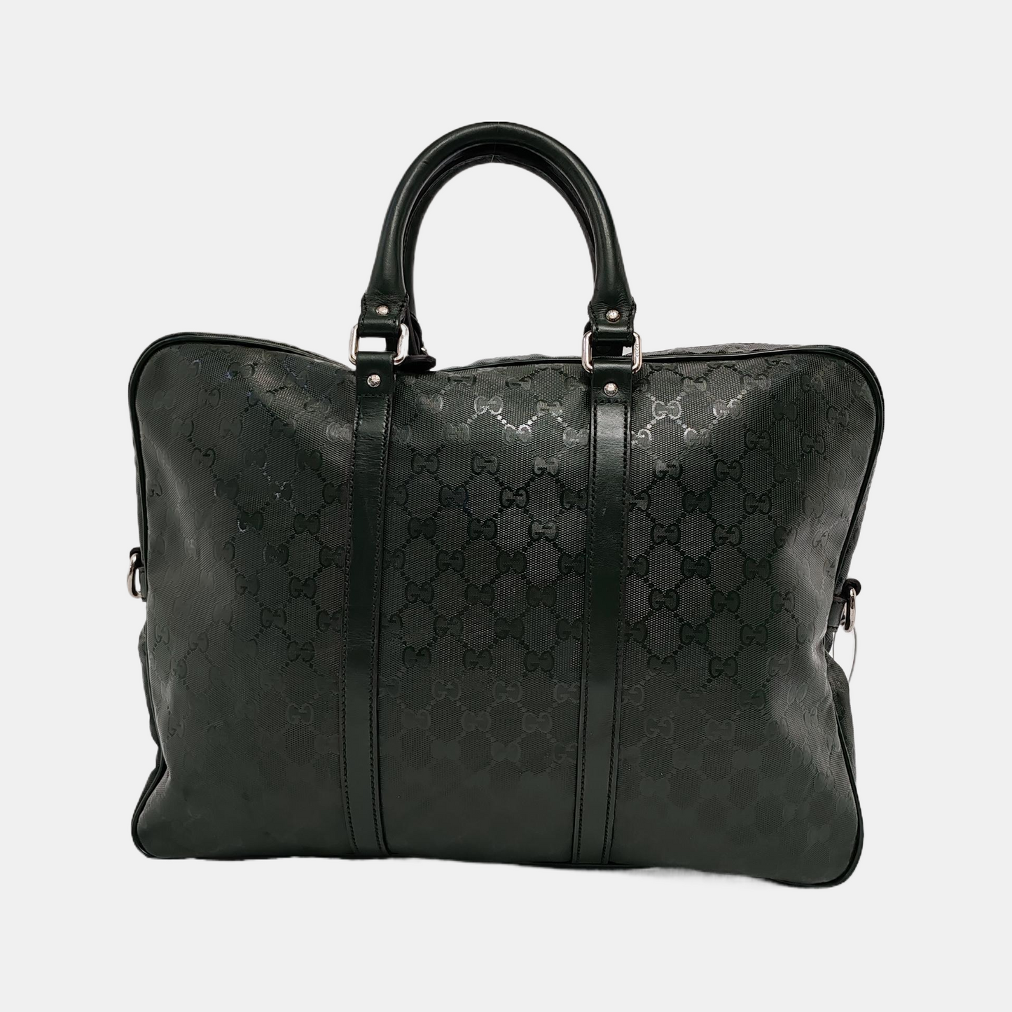 GUCCI Dark green coated canvas old floral handbag Silver Hardware-(SKU)-945400598