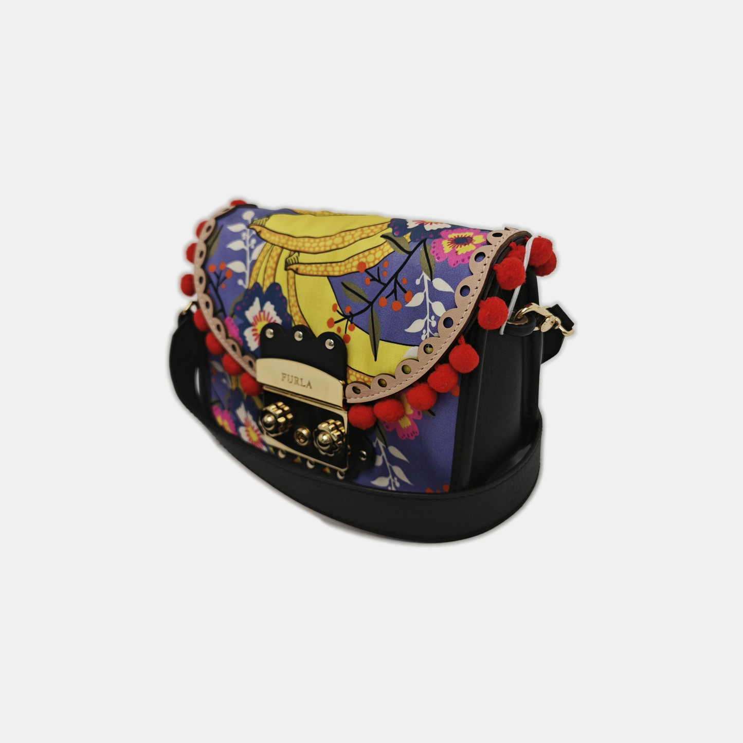 FURLA Metropolis Purple Nylon Printed Crossbody Bag Handbag Single Shoulder Bag Golden hardware Removable shoulder strap-(SKU)-938628435