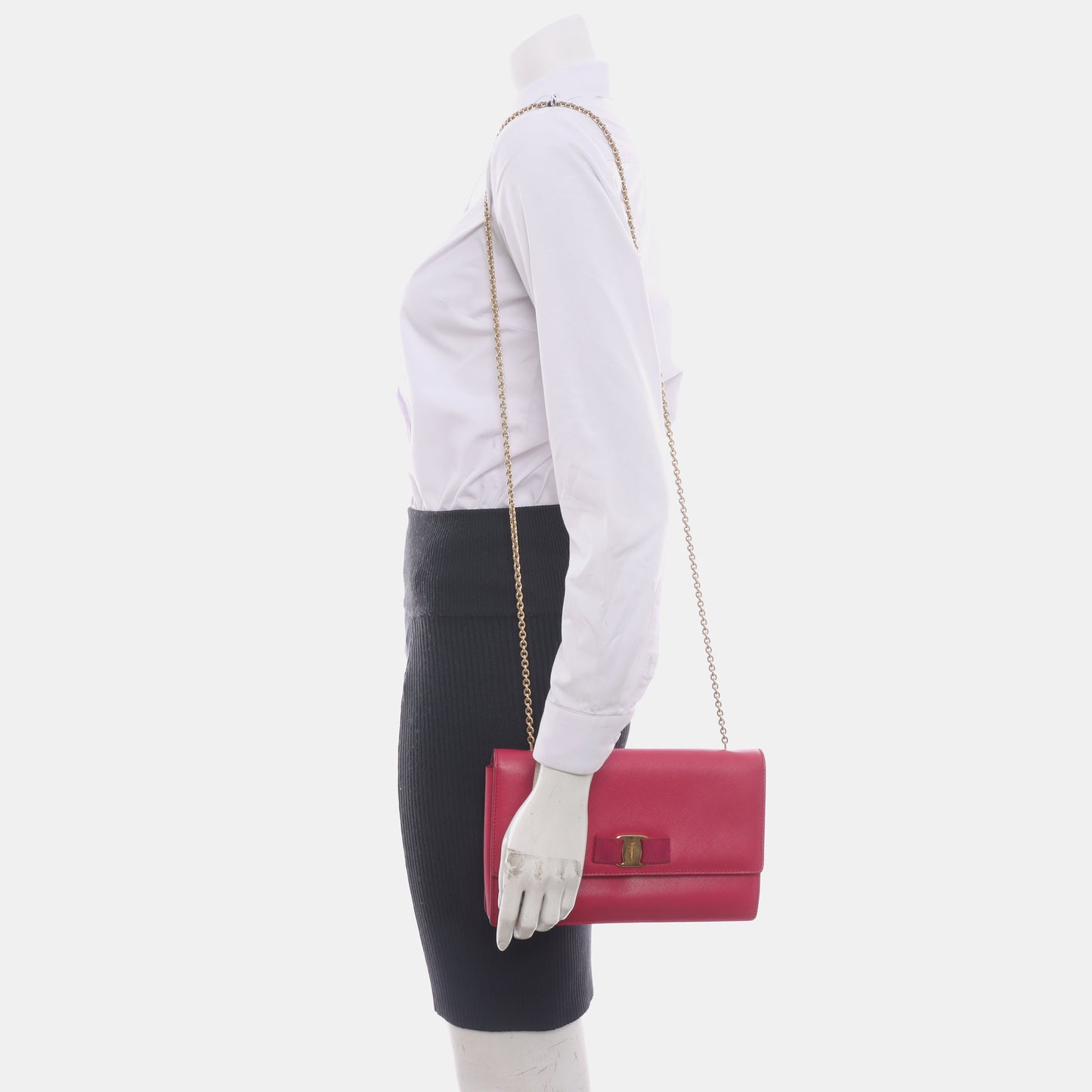 FERRAGAMO Ginny Pink Cowhide Embossed Single Shoulder Bag Crossbody Golden hardware-(SKU)-13042501