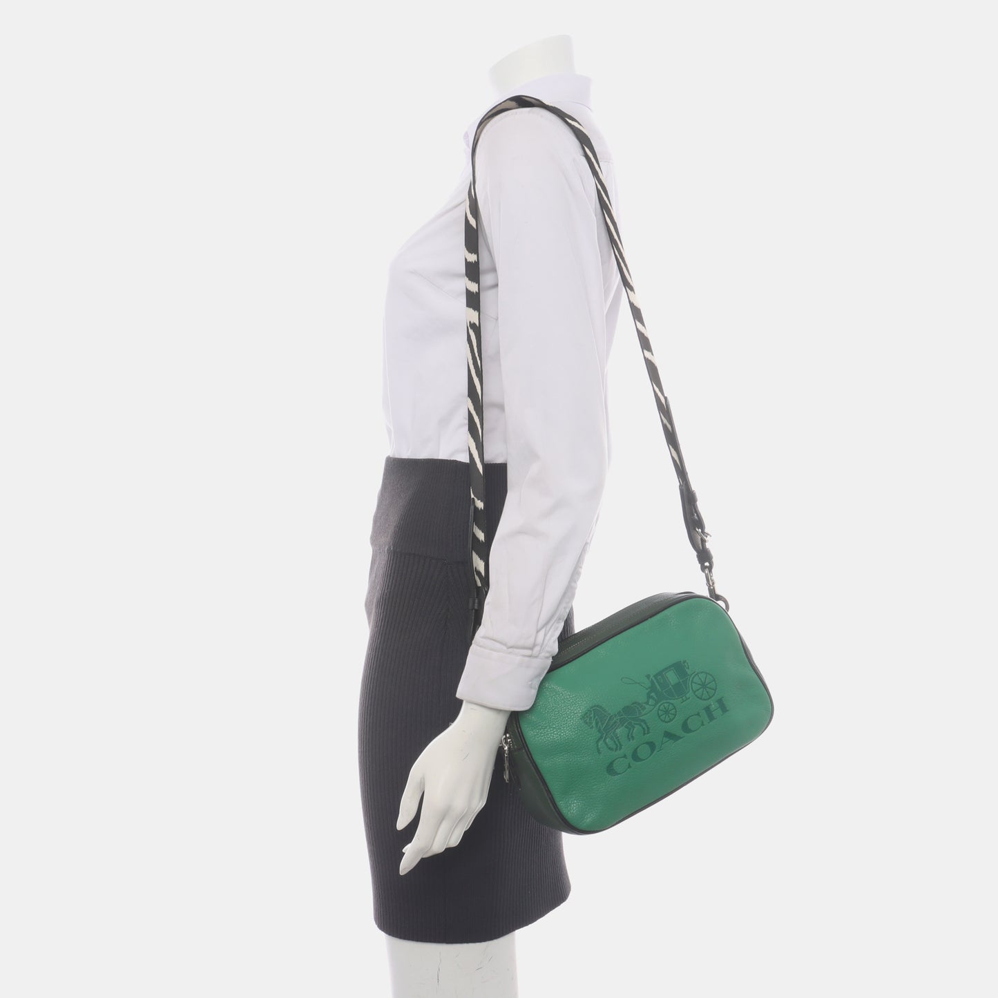 COACH Camera Bag Green Leather Printed Carriage Crossbody Shoulder Bag Handbag Silver Hardware Removable shoulder strap-(SKU)-935012014