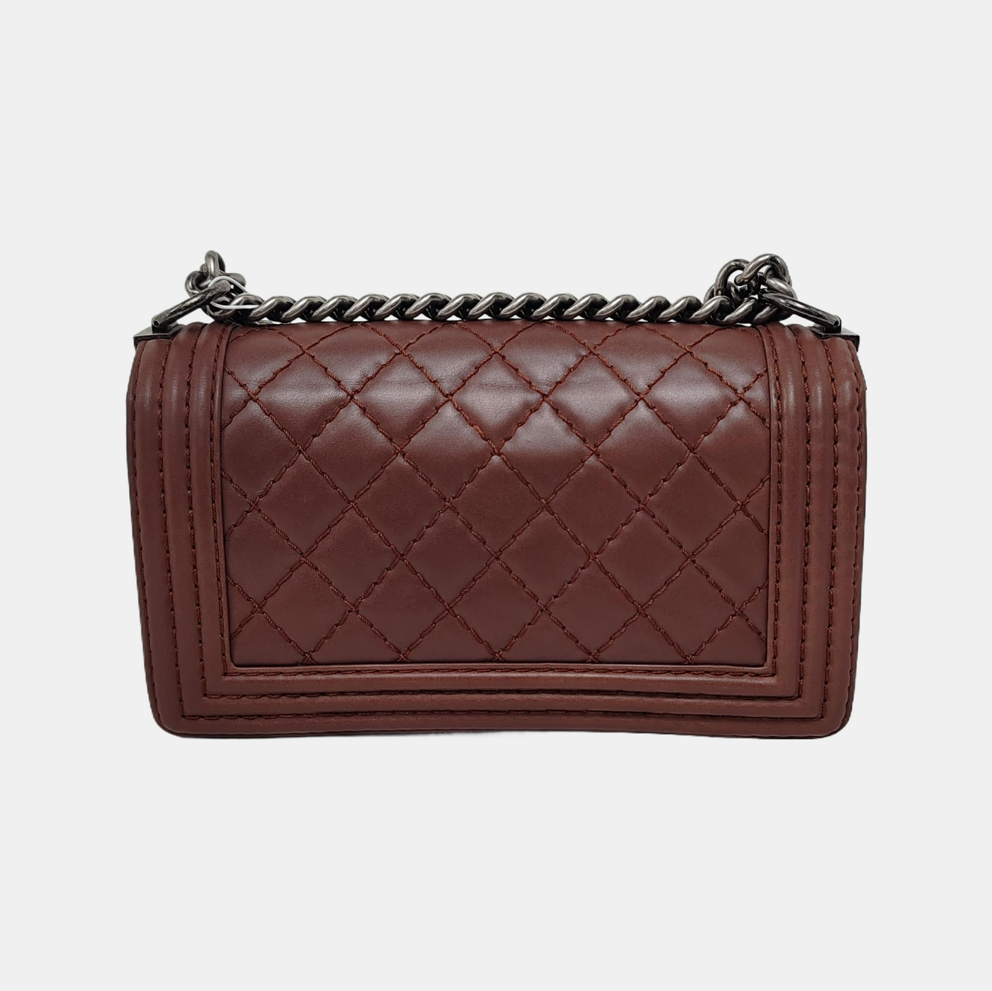 CHANEL BOY CHANEL Medium Burgundy Calfskin Quilted Shoulder Bag Tote Crossbody Bag Ruthenium Hardware 18K Clasp-(SKU)-946021622