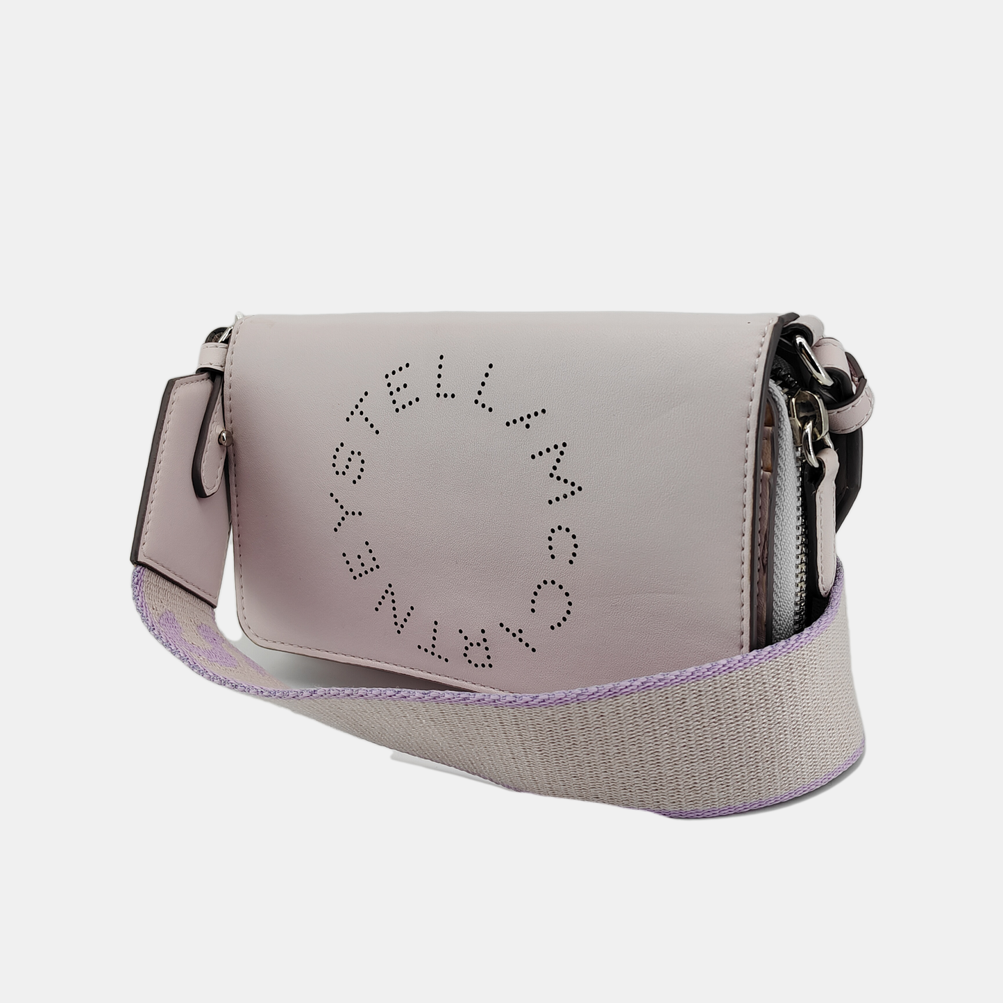 STELLA McCARTNEY Stella Logo Purple Leather Cutout Crossbody Shoulder Handbag Clutch Silver Hardware Removable shoulder strap-(SKU)-940252435
