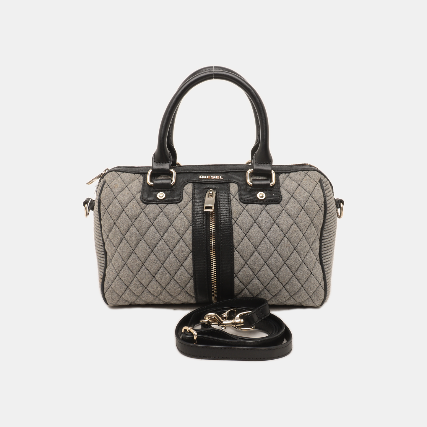 DIESEL Gray Fabric Quilted Single Shoulder Bag Golden hardware Removable shoulder strap-(SKU)-938079464