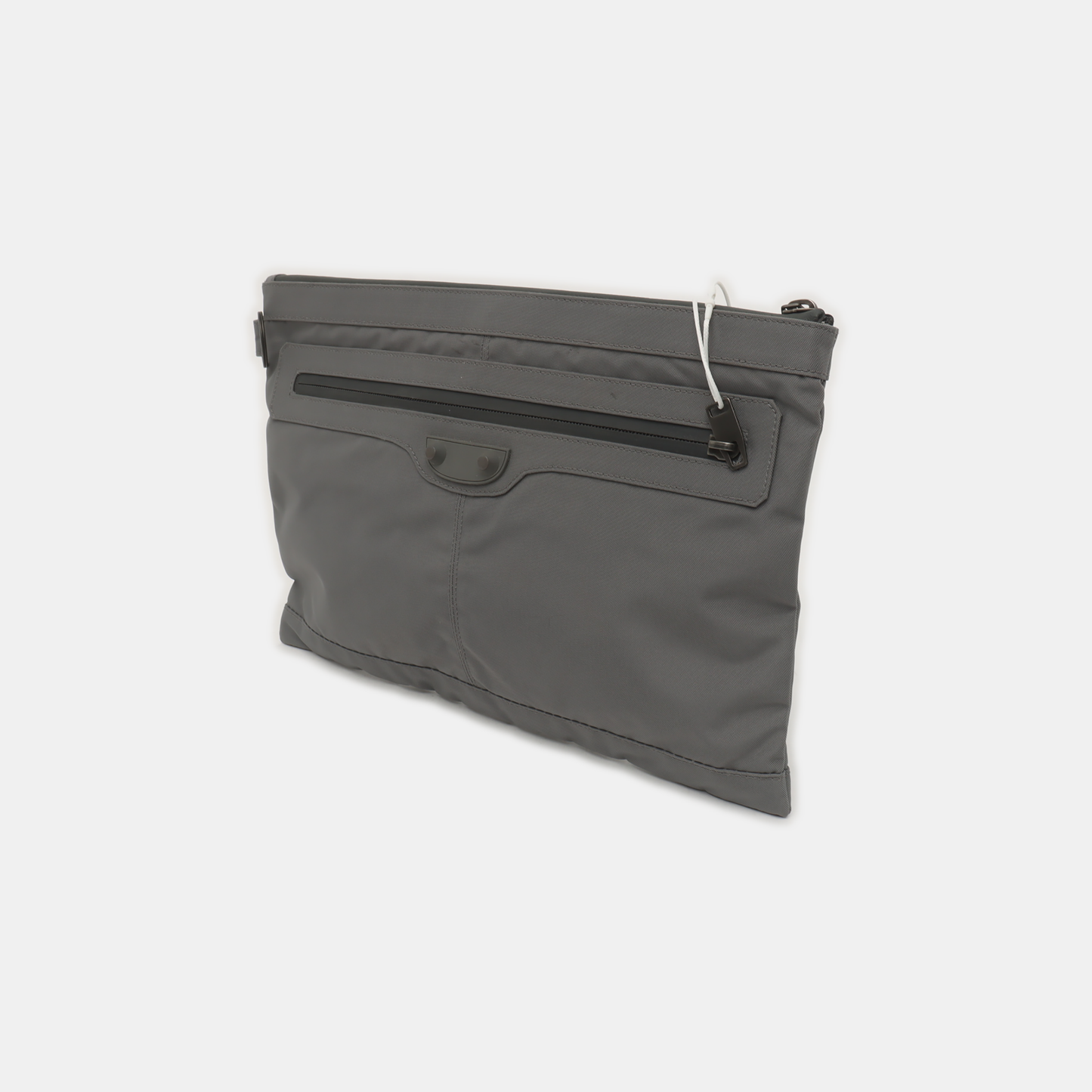 BALENCIAGA Classic City Gray Canvas Studs Clutch Silver Hardware-(SKU)-935826835