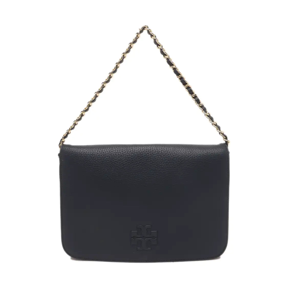 TORY BURCH Dark Blue Leather Shoulder Tote Crossbody Bag Golden hardware Removable shoulder strap-(SKU)-14258983