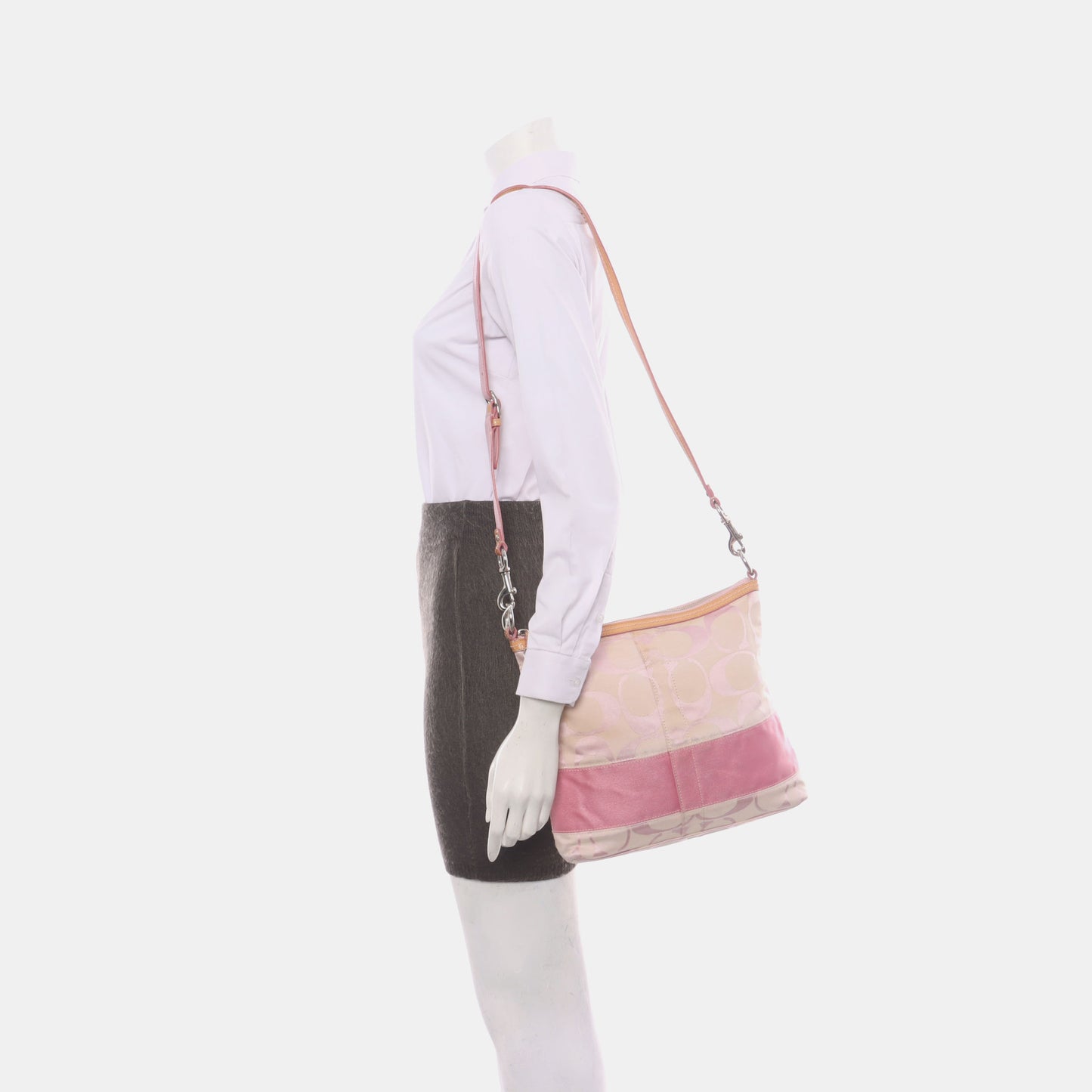 COACH Tote bag Beige canvas monogram floral single shoulder bag handbag crossbody Silver Hardware Removable shoulder strap-(SKU)-929326299