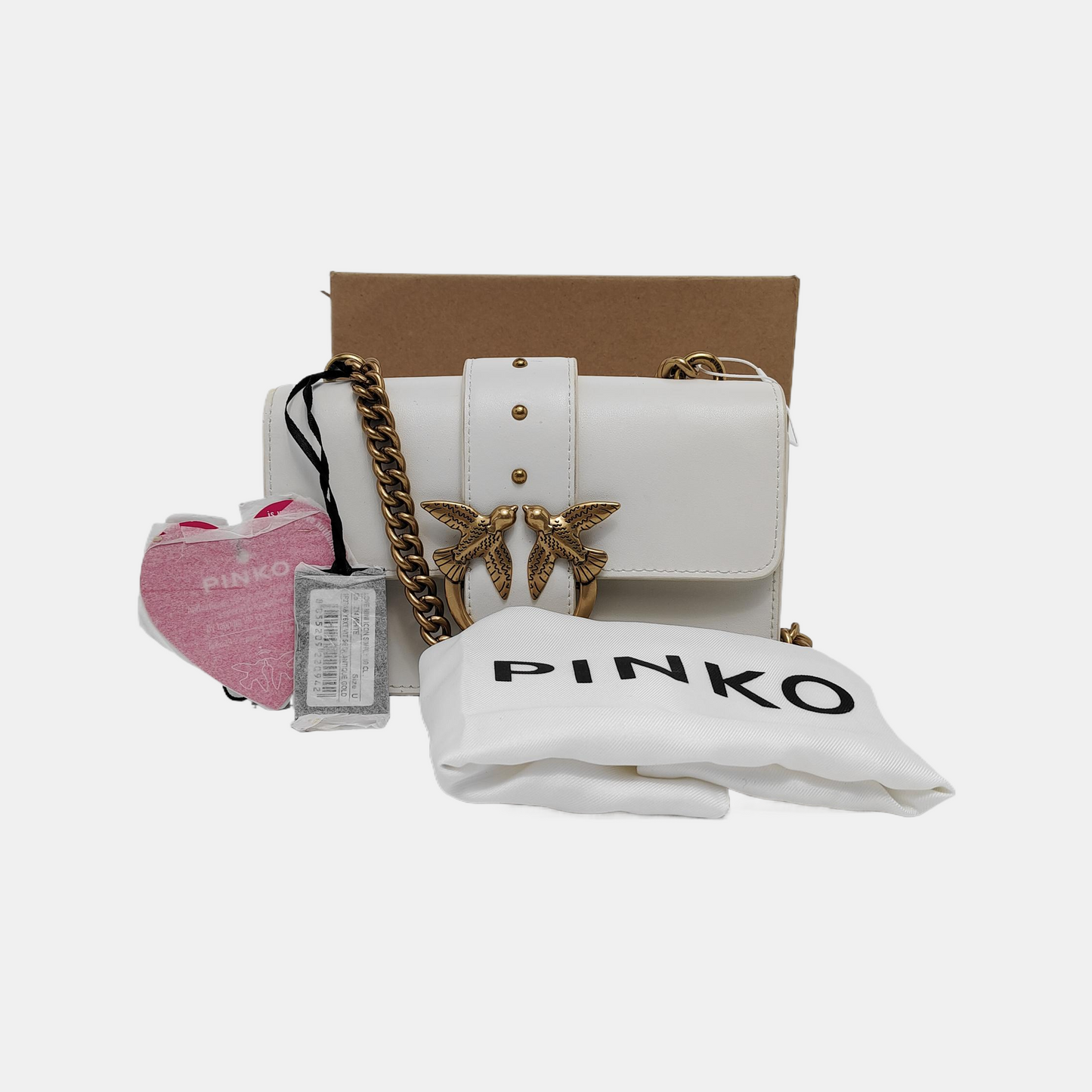 PINKO mini White Cowhide Studs Crossbody Bag Shoulder Bag Golden hardware-(SKU)-944690837