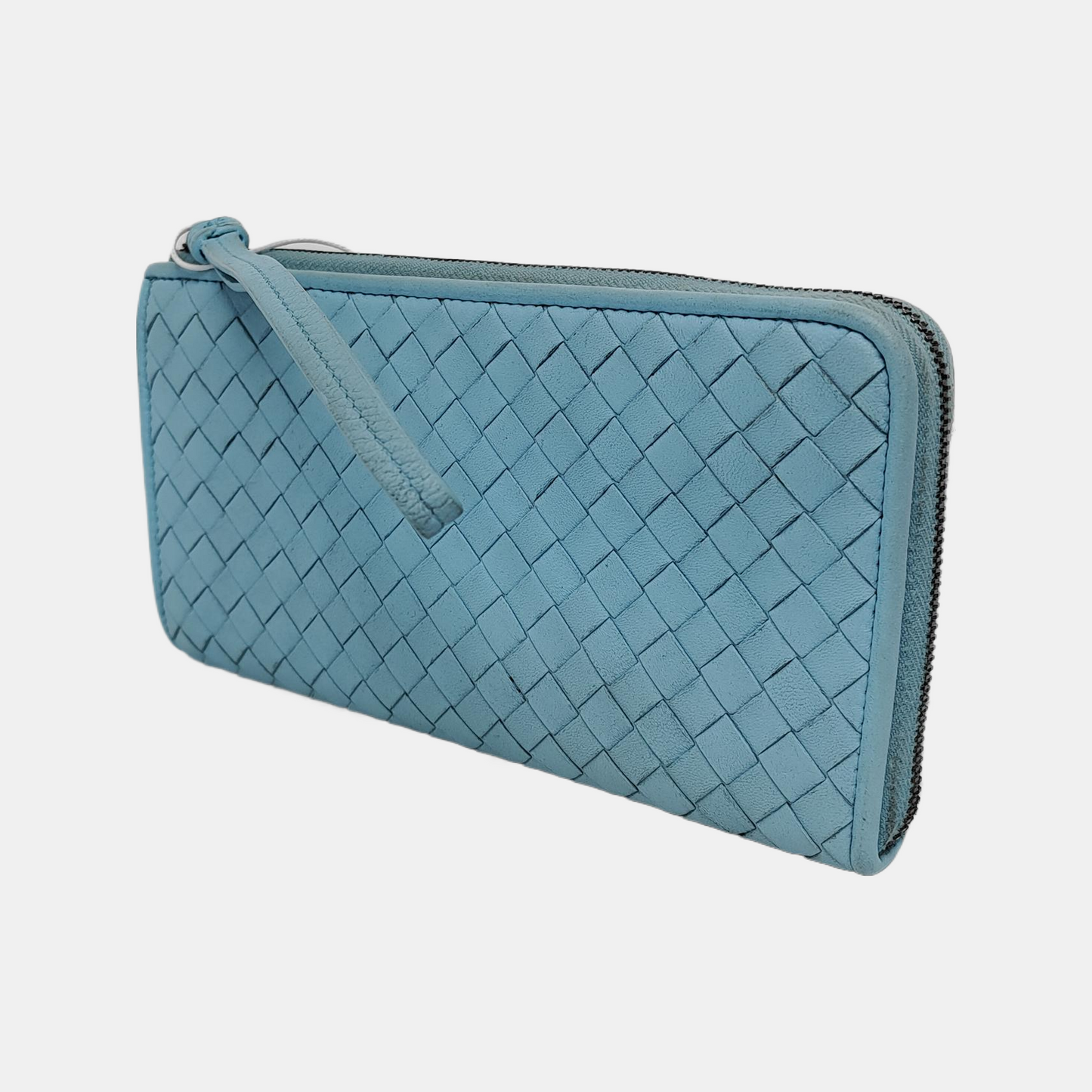 BOTTEGA VENETA Blue Cowhide Braided Wallet Ruthenium color hardware-(SKU)-942172044