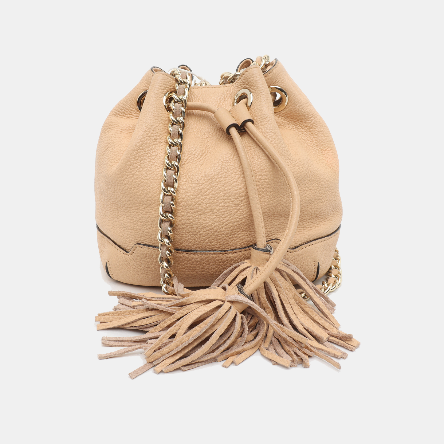 REBECCA MINKOFF Lulu Khaki Leather Fringe Single Shoulder Bag Crossbody Handbag Golden hardware-(SKU)-935256738