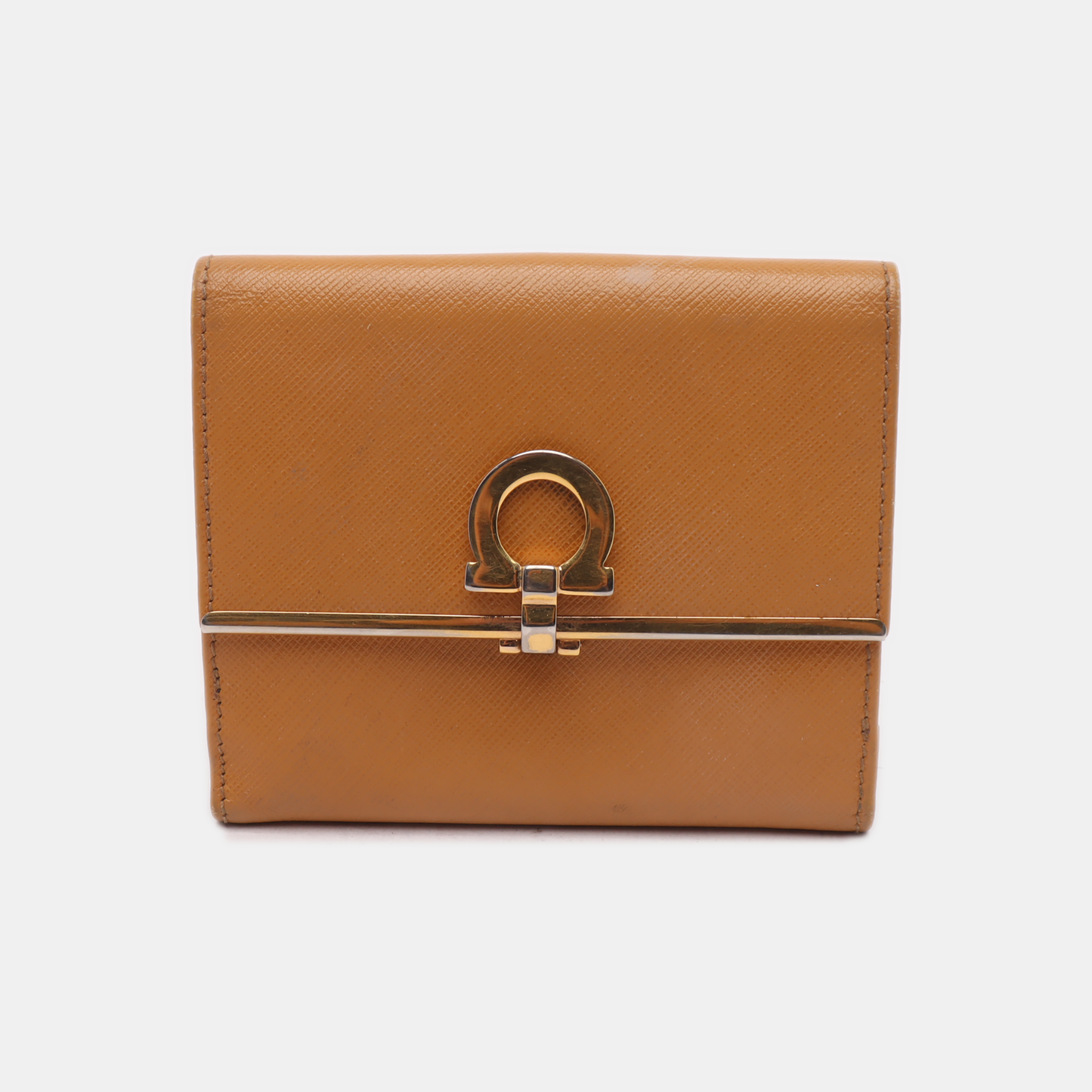 FERRAGAMO Gancio Brown Leather Embossed Wallet Golden hardware-(SKU)-13699492