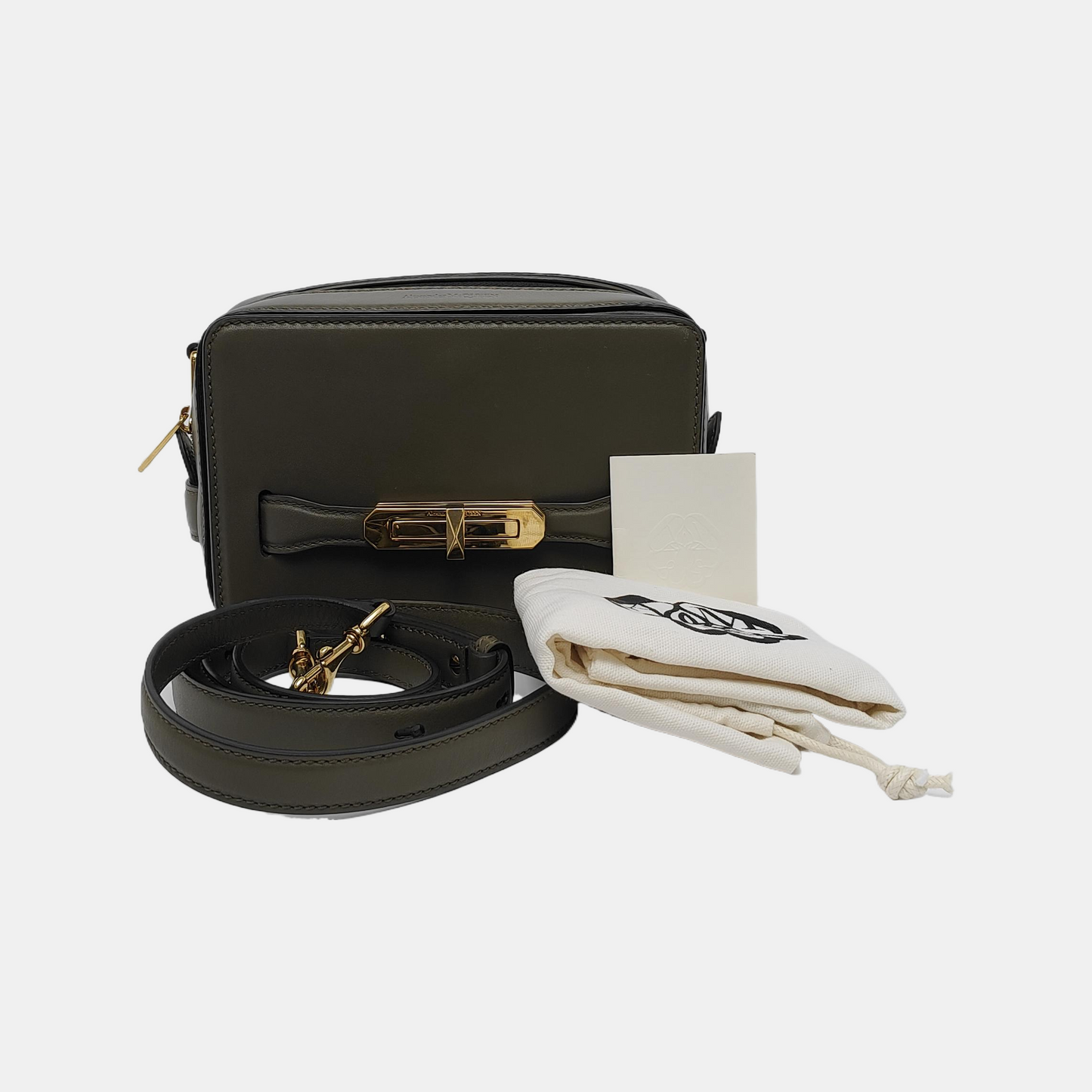 Alexander McQUEEN Camera Bag Dark Green Calfskin Embossed Single Shoulder Bag Golden hardware Removable shoulder strap-(SKU)-940170035