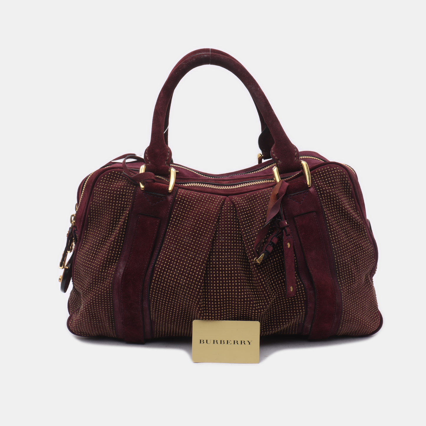 BURBERRY Purple Velvet Leather Tote Bag Golden hardware-(SKU)-12946177