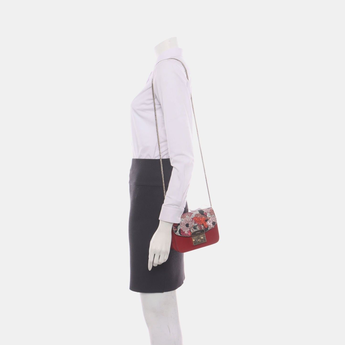 FURLA Metropolis Red Leather Printed Crossbody Single Shoulder Bag Golden hardware Removable shoulder strap-(SKU)-931098116