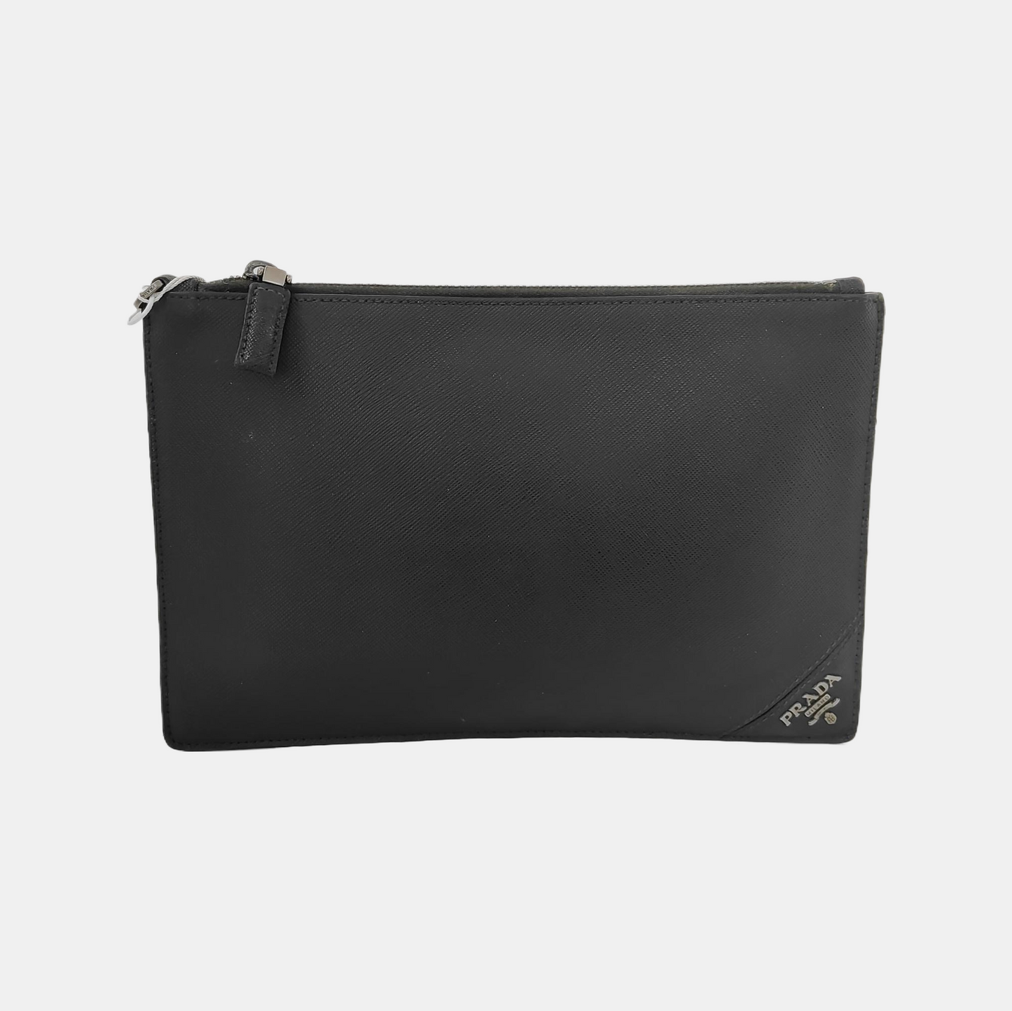 PRADA Black Cowhide Clutch Silver Hardware-(SKU)-942856907
