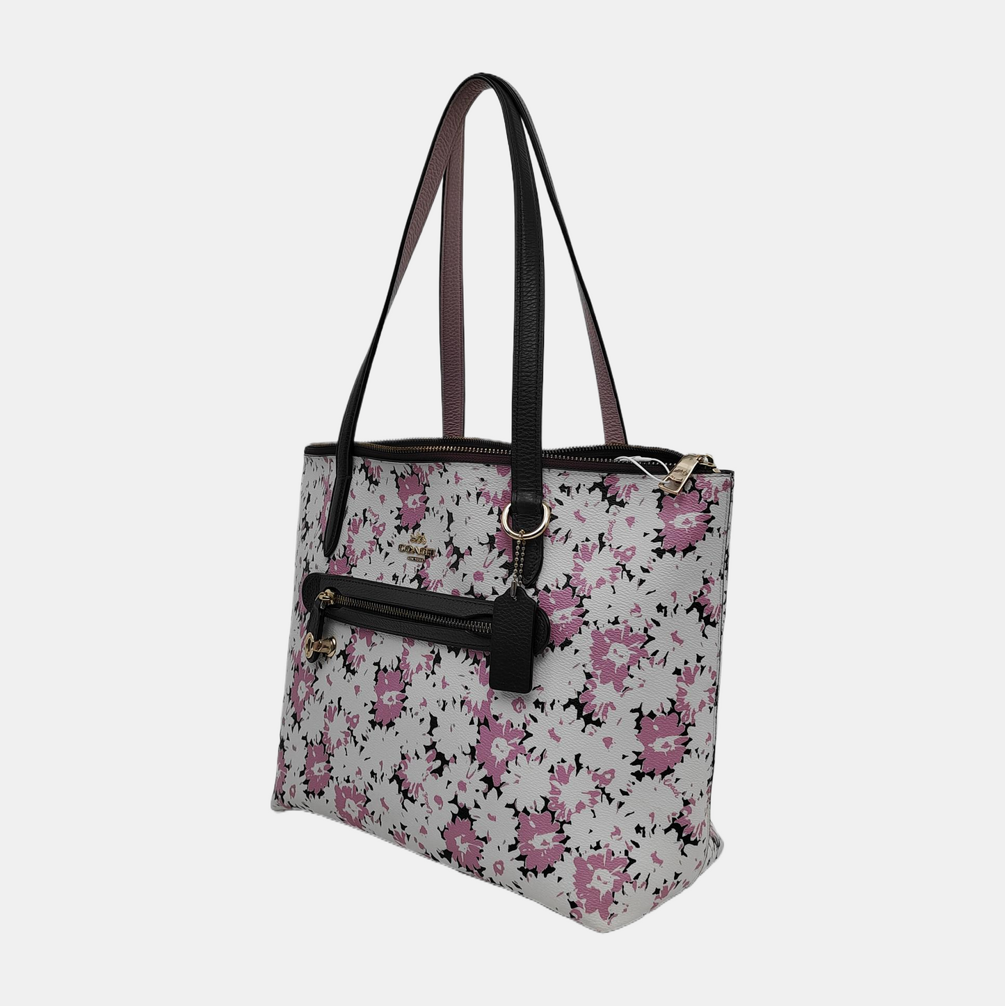 COACH Tote bag Large size White Coated Canvas Printed Carriage Single Shoulder Bag Handbag Golden hardware-(SKU)-942425943