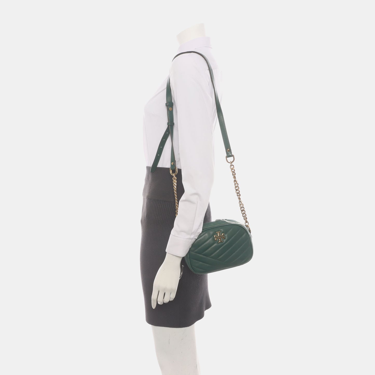 TORY BURCH Kira Small size Dark Green Sheepskin Quilted Crossbody Single Shoulder Bag Golden hardware-(SKU)-936318377