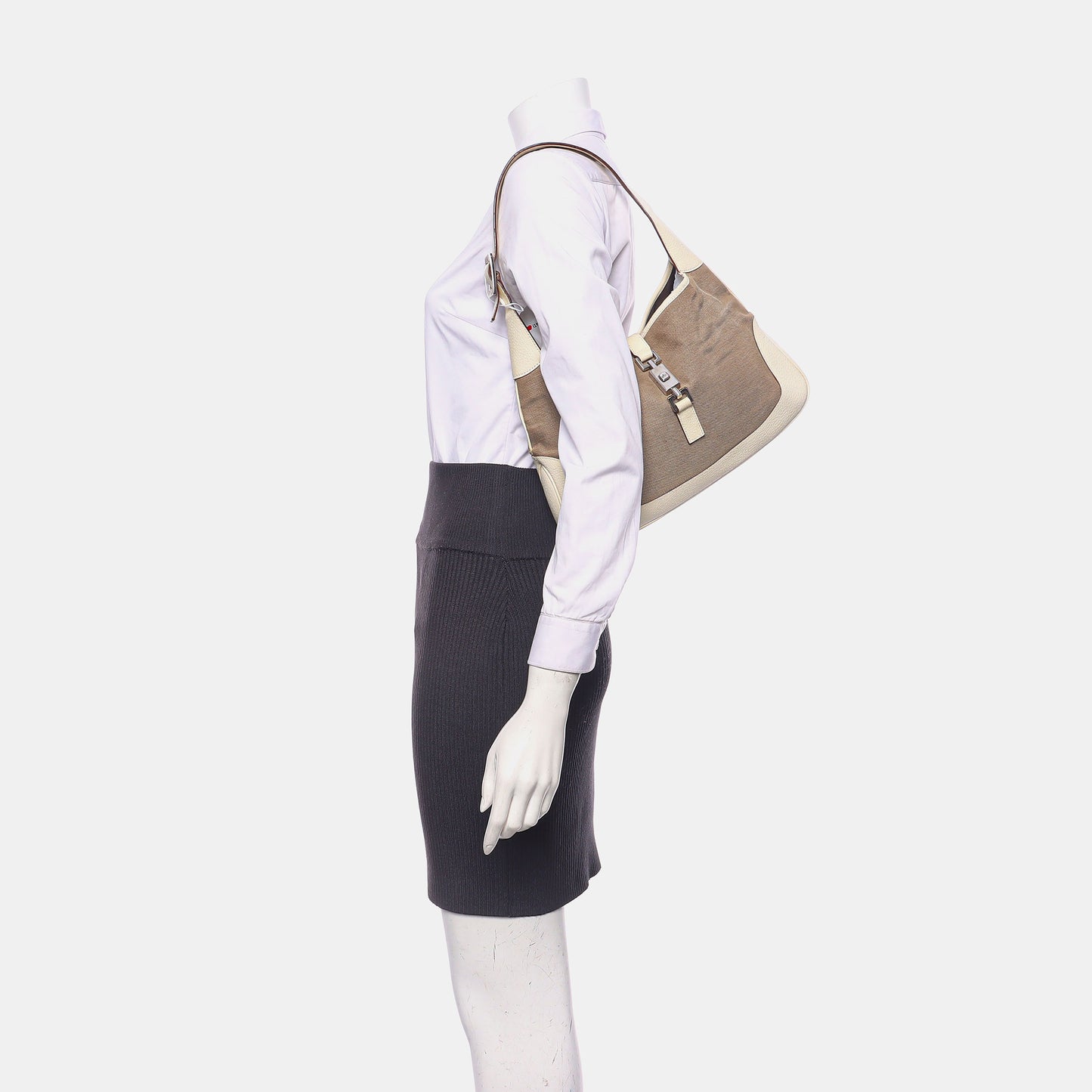 GUCCI Bardot Ebony Coated Canvas Single Shoulder Bag Handbag Silver Hardware-(SKU)-939776202