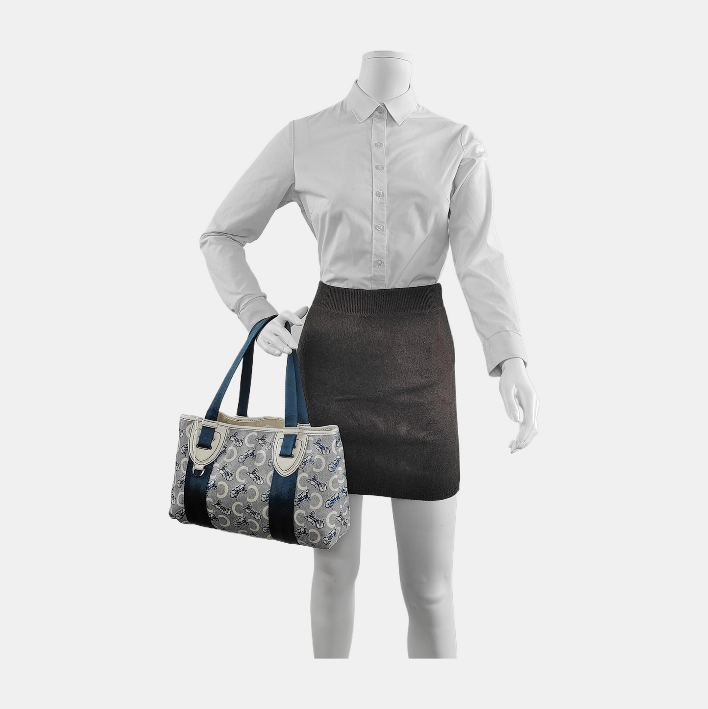 CELINE Tote bag Light gray coated canvas floral single shoulder bag handbag Silver Hardware-(SKU)-941849748