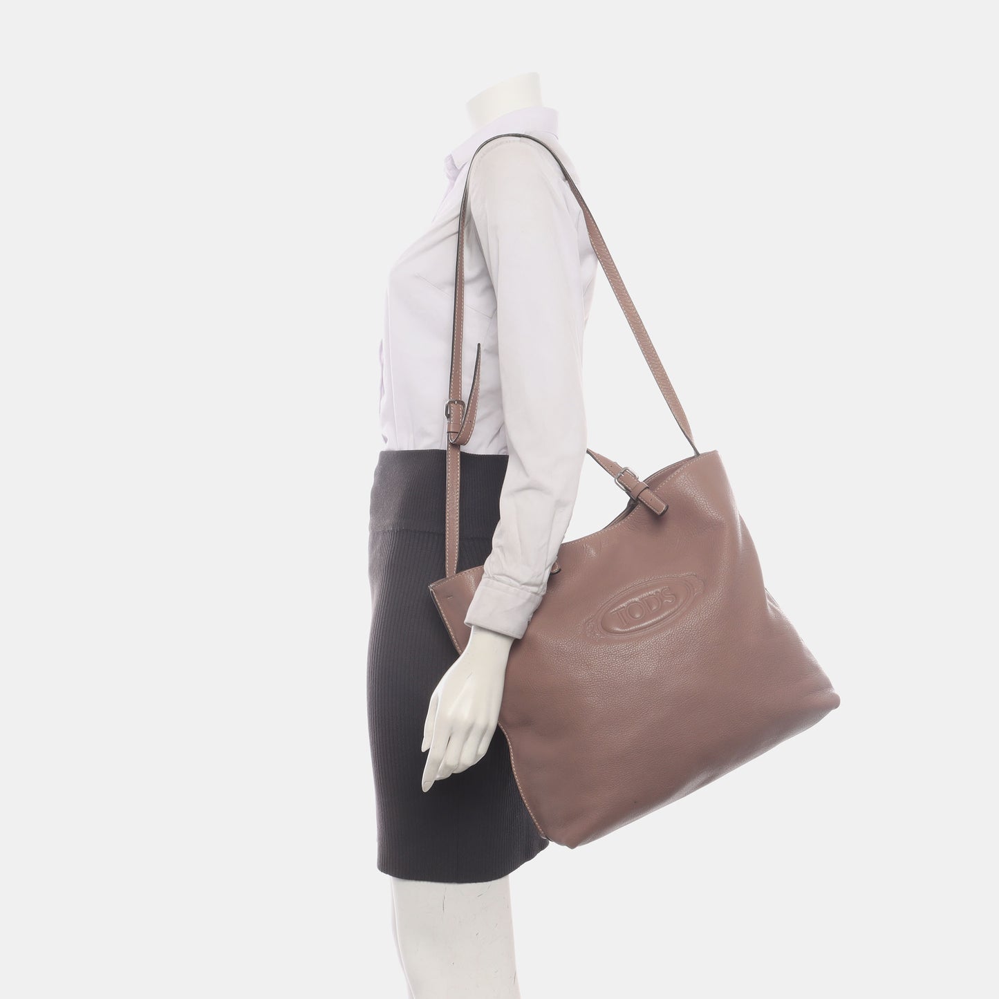 TOD'S Tote bag Dark Gray Cowhide Single Shoulder Bag Handbag Crossbody Bag Silver Hardware-(SKU)-935893458