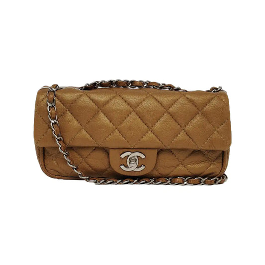 CHANEL CLASSIC FLAP Brown Deer Calfskin Quilted Handbag Silver Hardware 10 Clasp-(SKU)-940915348