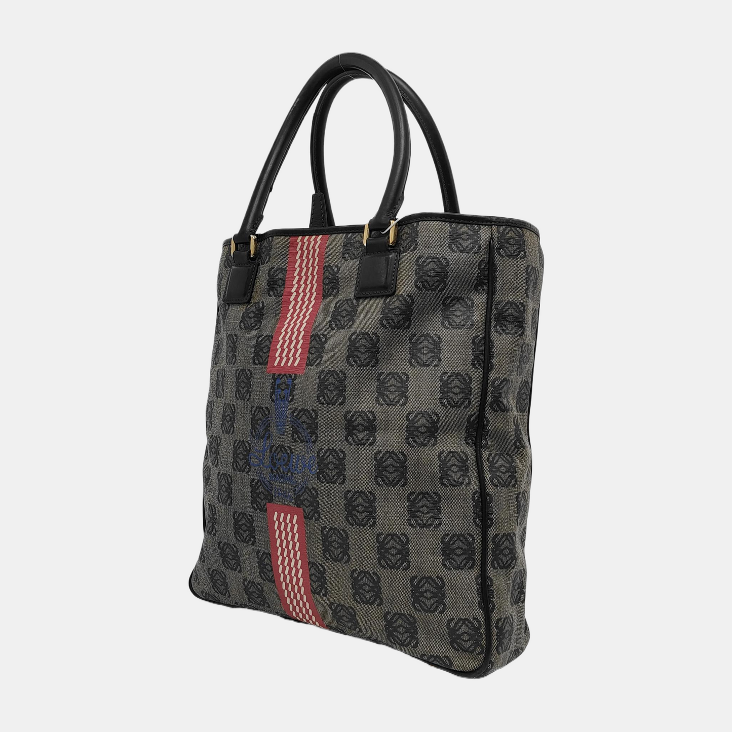 LOEWE Tote bag Gray Coated Canvas Monogram Floral Print Handbag Golden hardware-(SKU)-946029178