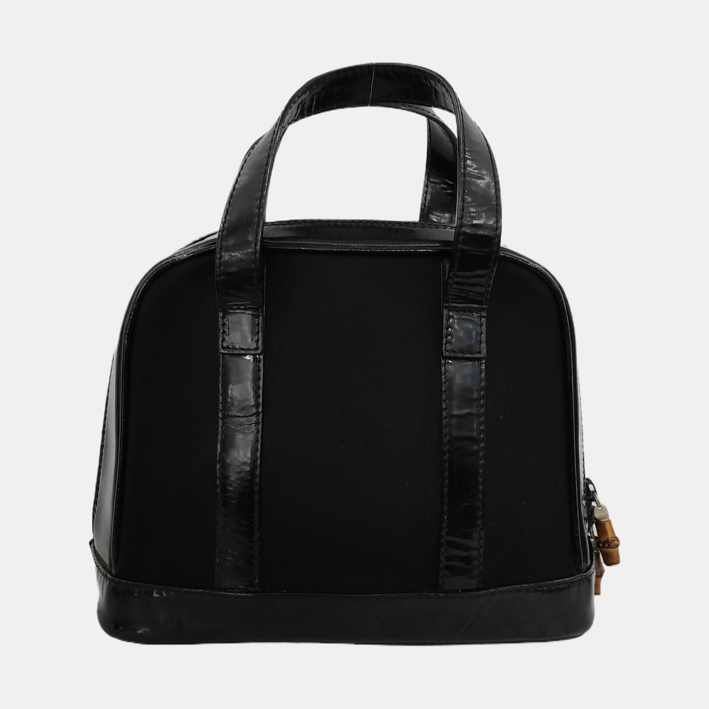 GUCCI Black Fabric Bamboo Handle Handbag Silver Hardware-(SKU)-945627916