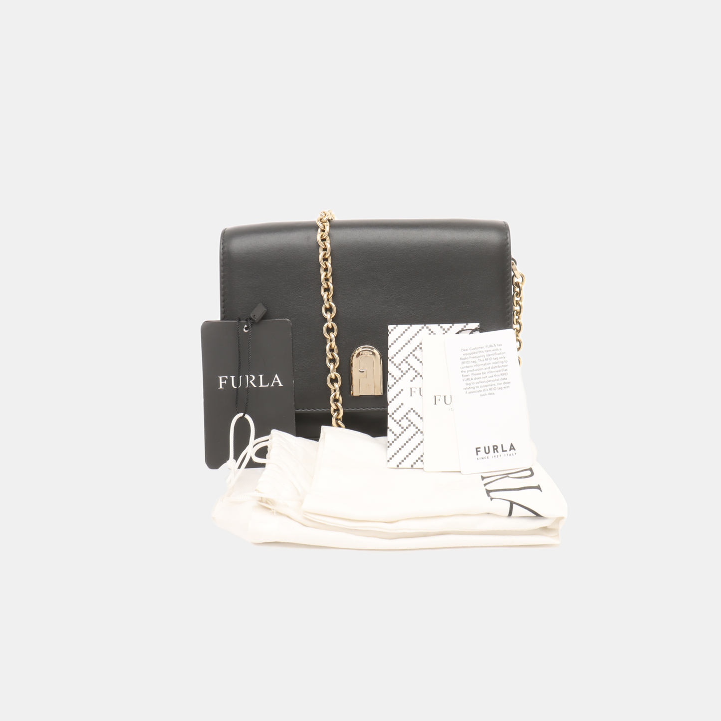 FURLA Black Leather Crossbody Bag Golden hardware Removable shoulder strap-(SKU)-14470958