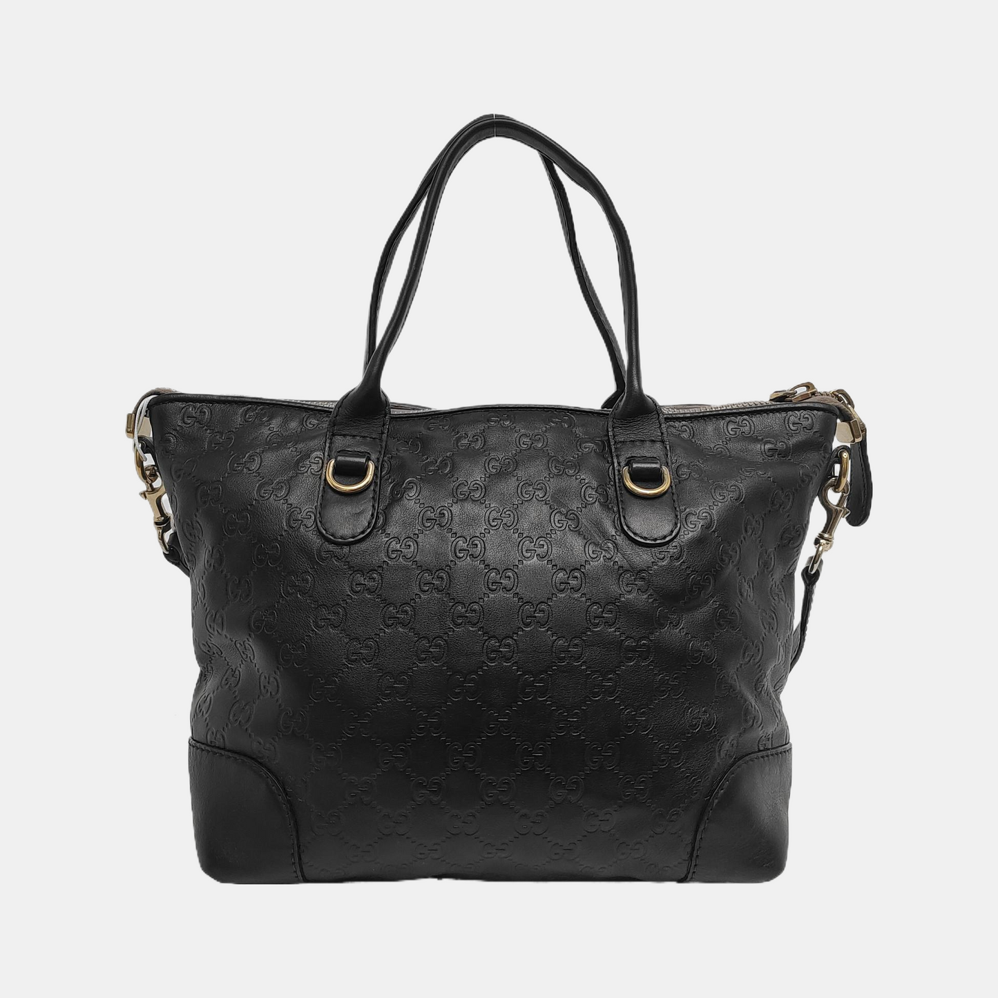 GUCCI Heart Bit Black Cowhide Monogrammed Tote Handbag Single Shoulder Bag Golden hardware Removable shoulder strap-(SKU)-944990688